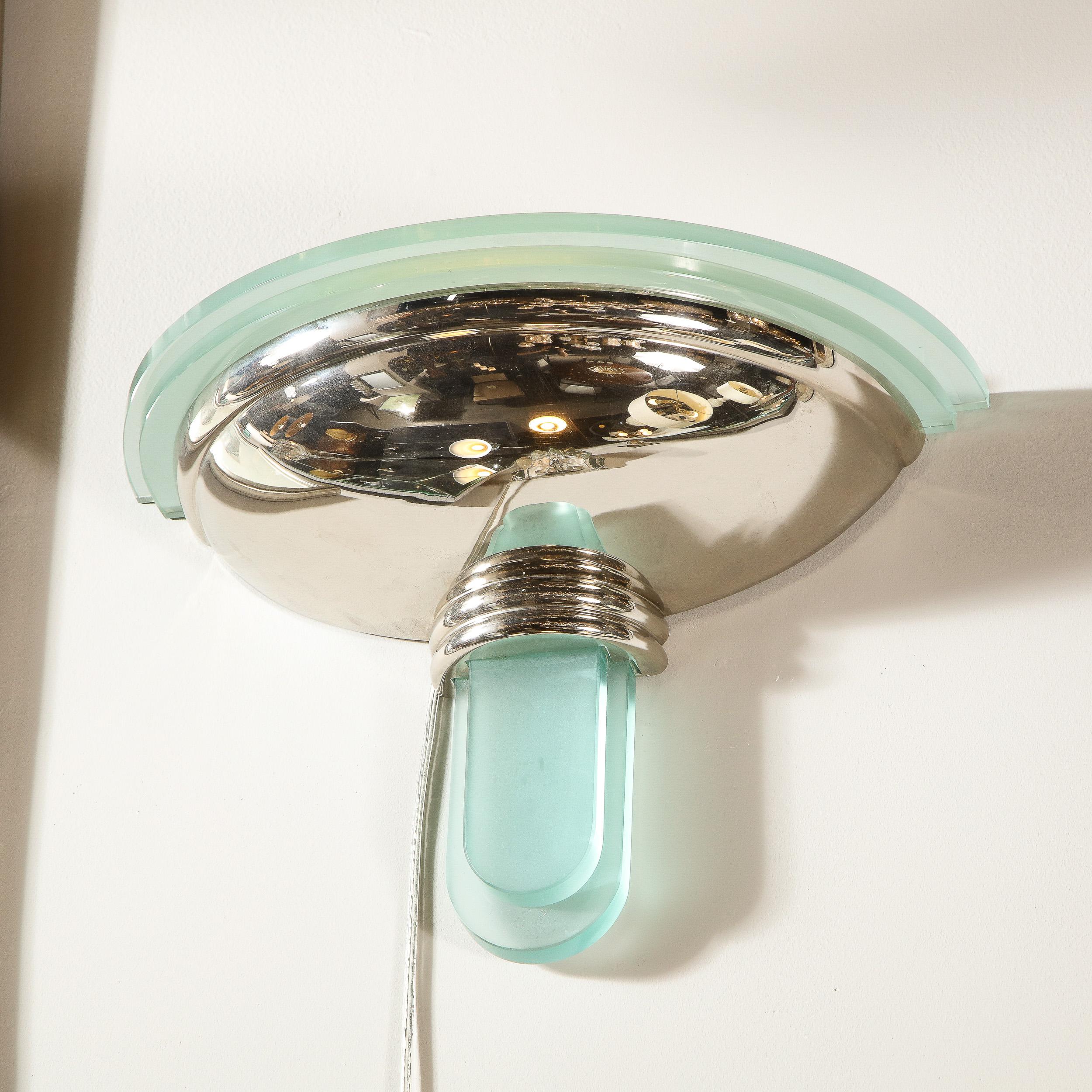 Americano Coppia di lampade a getto d'acqua in stile Art Deco Revival e vetro blu celadon in vendita