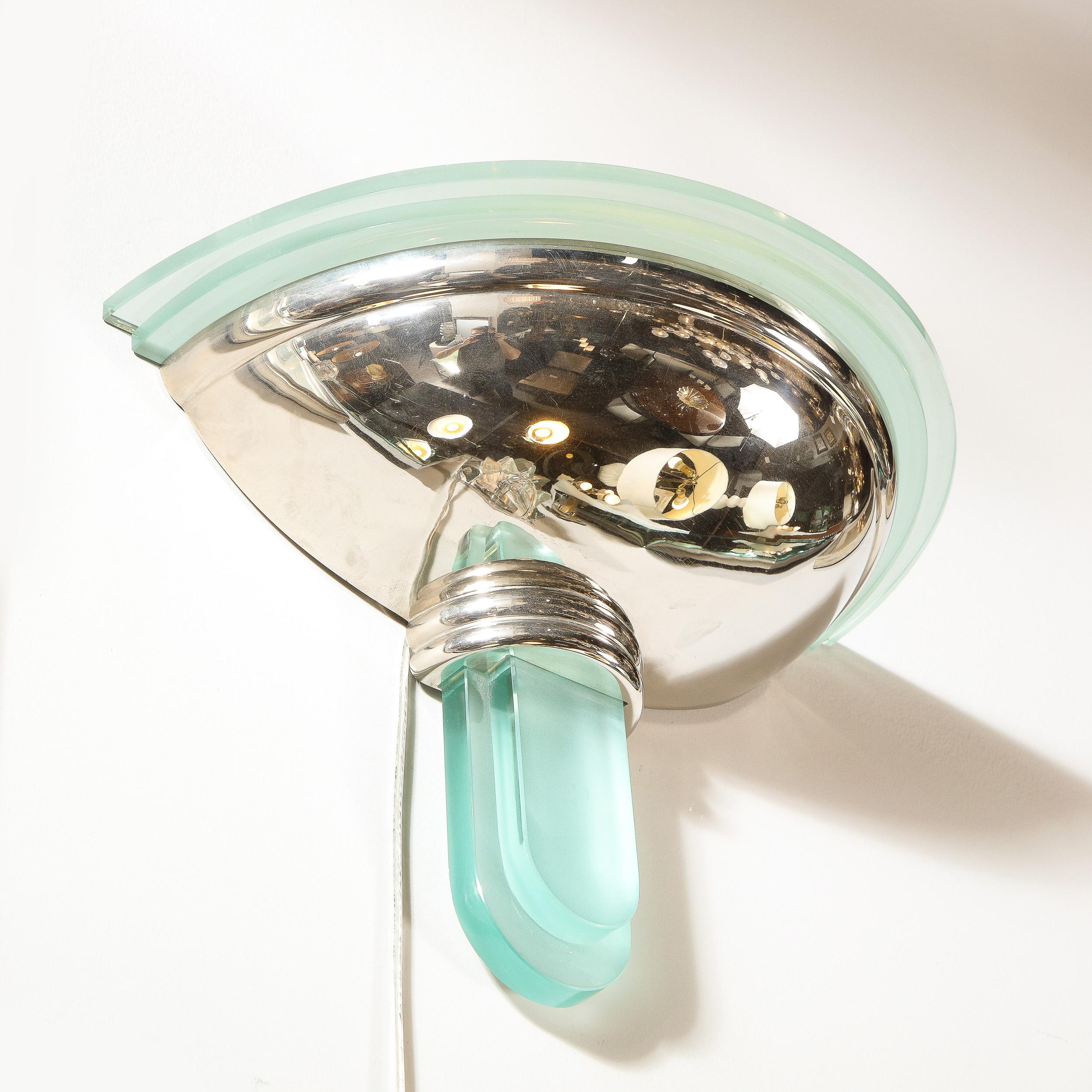 Vetro artistico Coppia di lampade a getto d'acqua in stile Art Deco Revival e vetro blu celadon in vendita