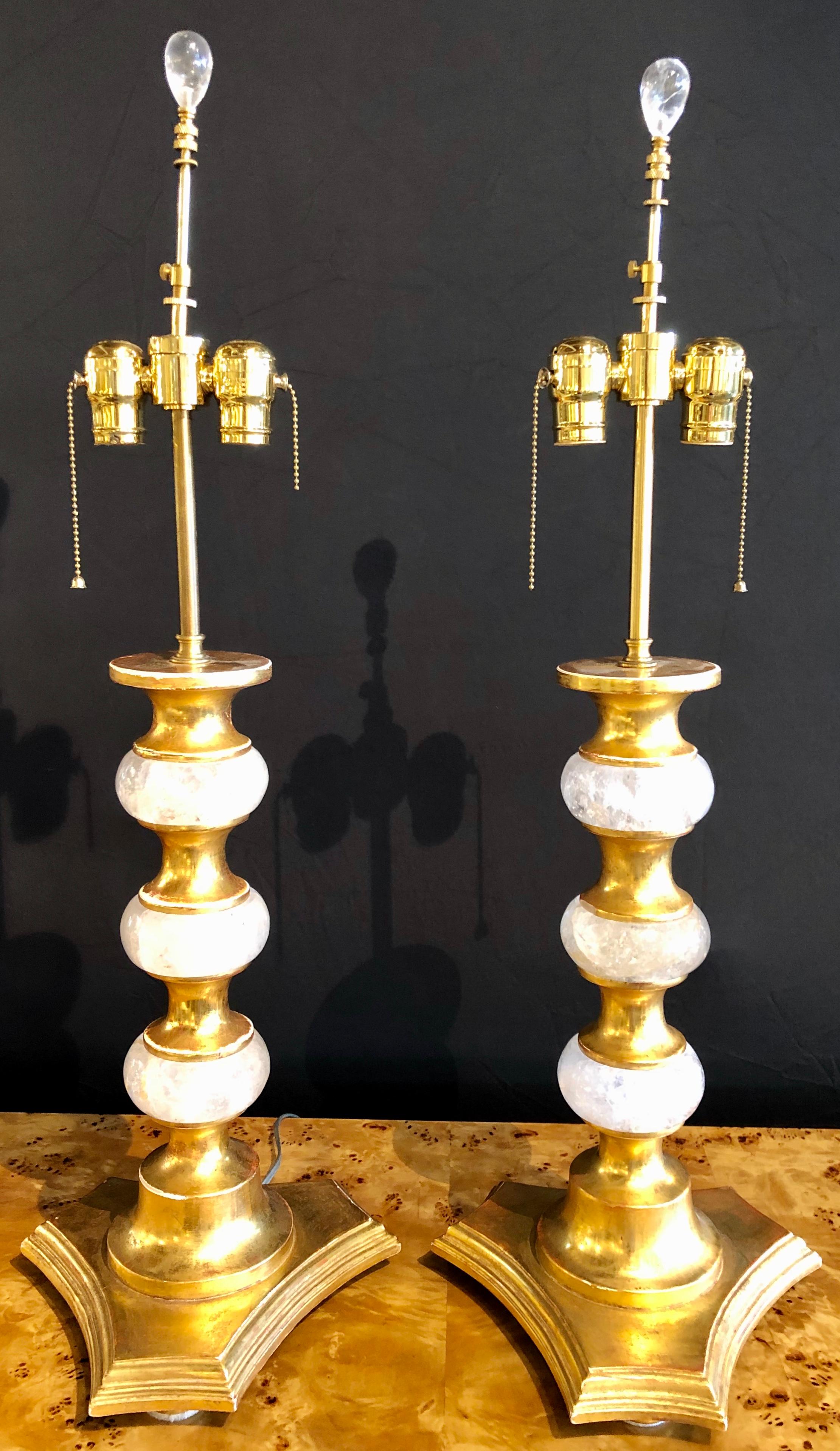 Hollywood Regency Pair of Art Deco Rock Crystal Table Lamps