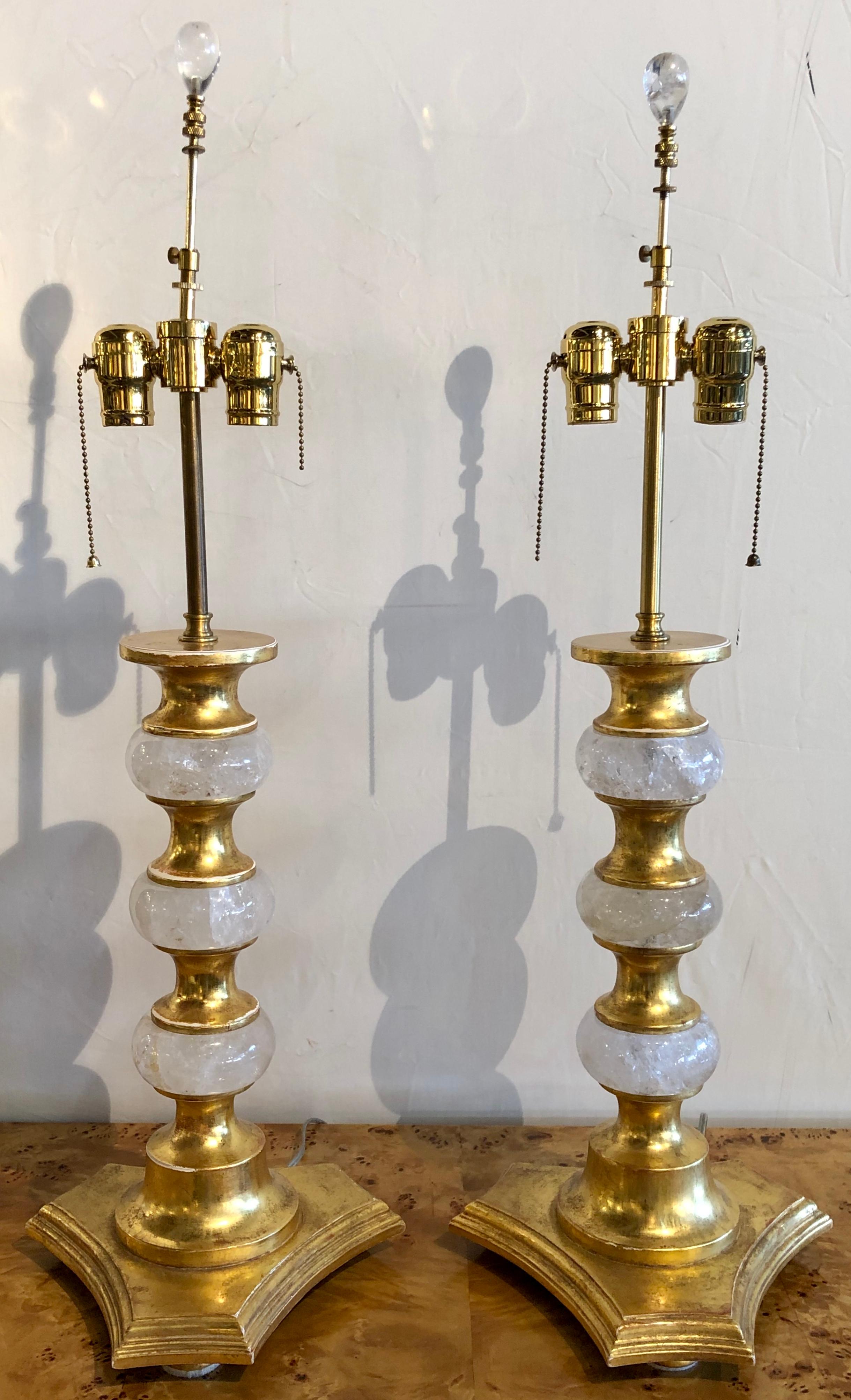 Pair of Art Deco Rock Crystal Table Lamps In Good Condition In Stamford, CT