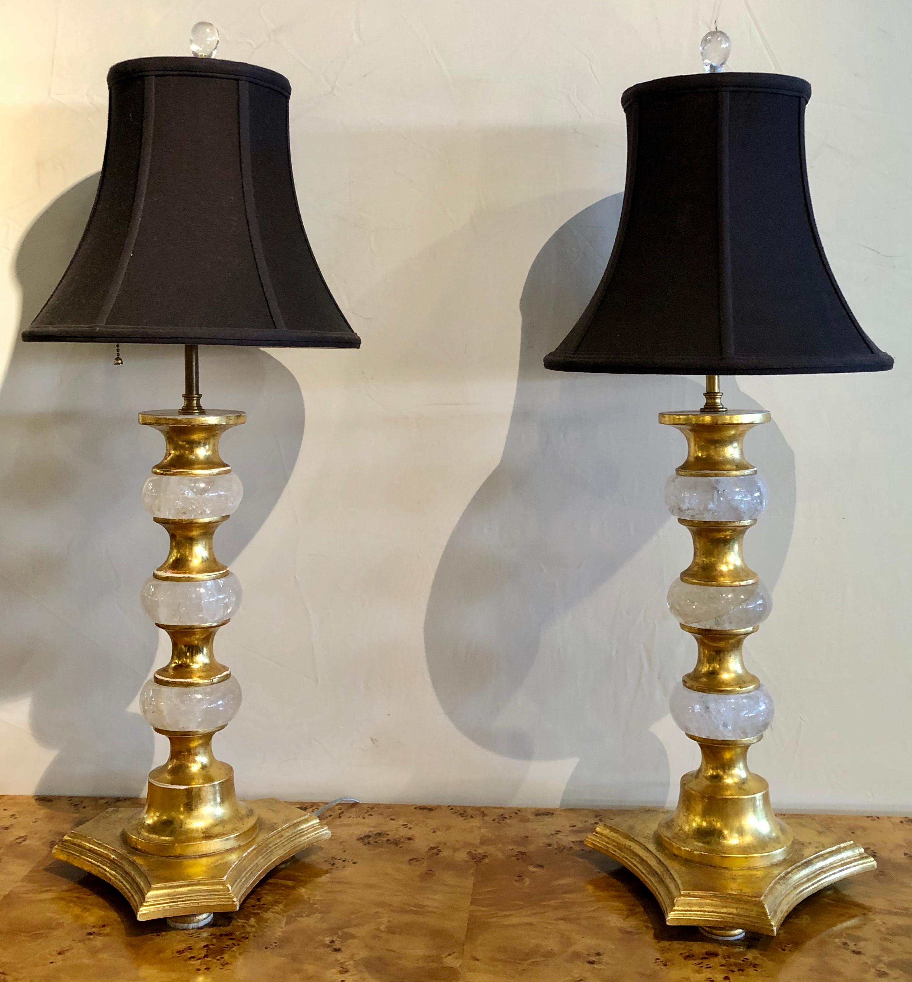 20th Century Pair of Art Deco Rock Crystal Table Lamps