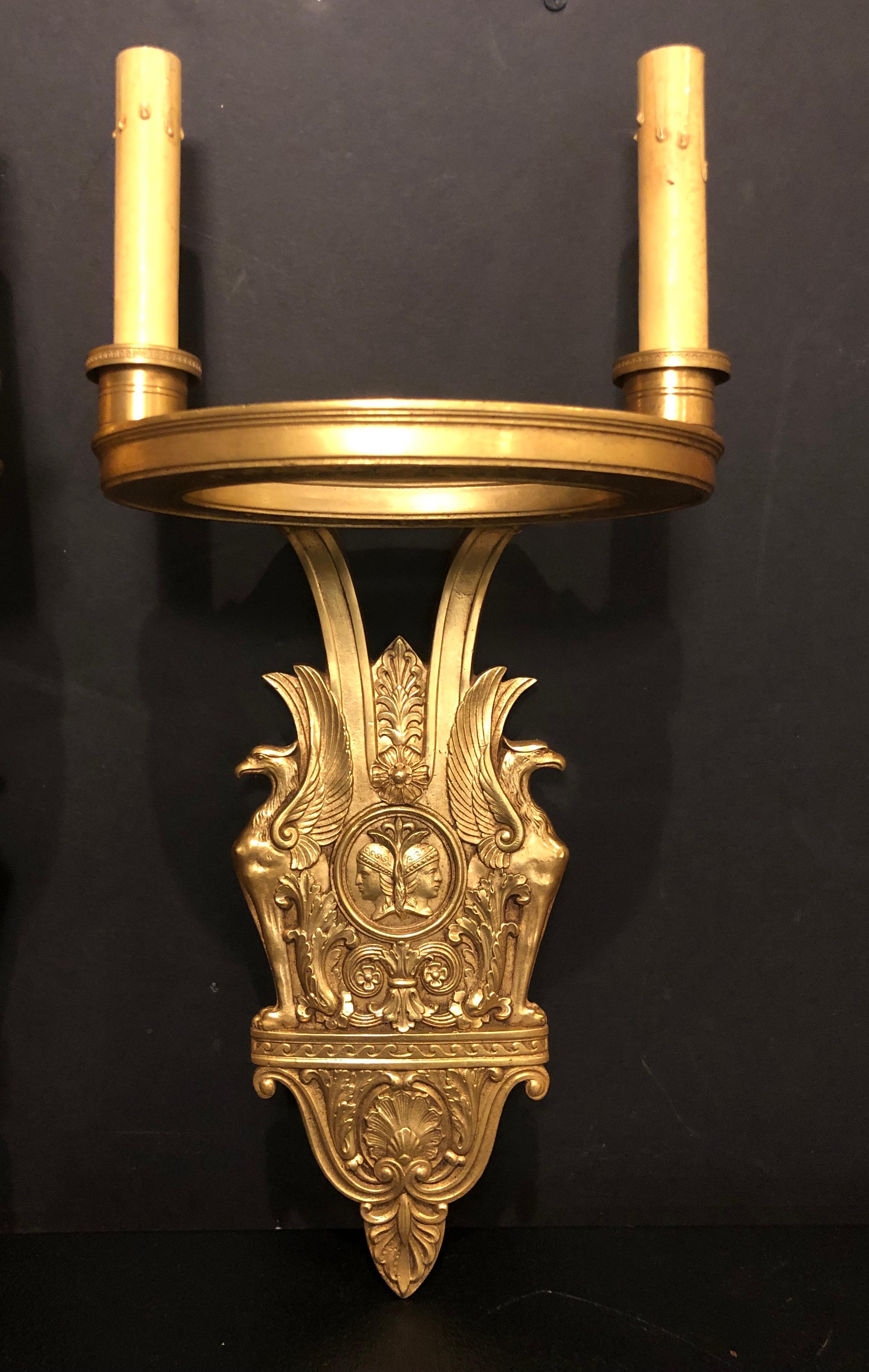 American Pair of Gilt Bronze Art Deco Wall Sconces  For Sale