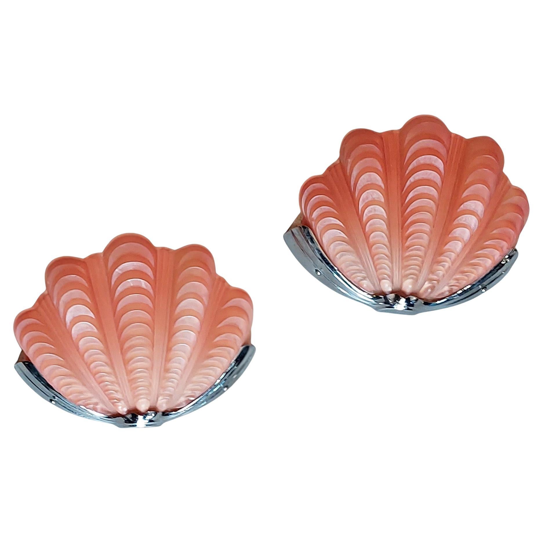 Pair of Art Deco Rose Pink Glass Clam Shell Wall Lights