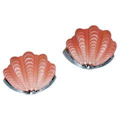 Paar Art Deco Rose Rosa Glas Muschel Wand Lights