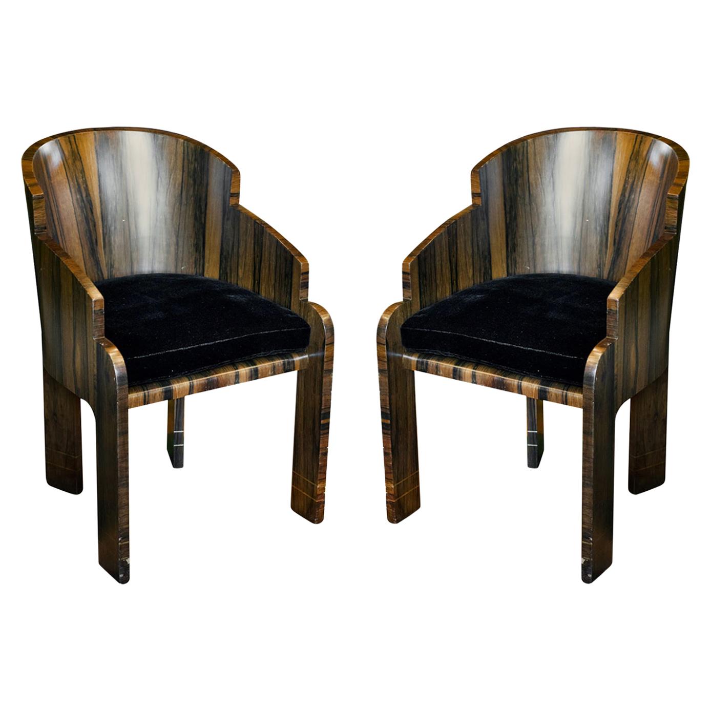 Pair of Art Deco Rosewood Barrel Back Tub Chairs, France, 1940