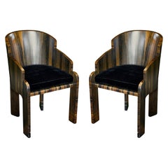 Pair of Art Deco Rosewood Barrel Back Tub Chairs, France, 1940