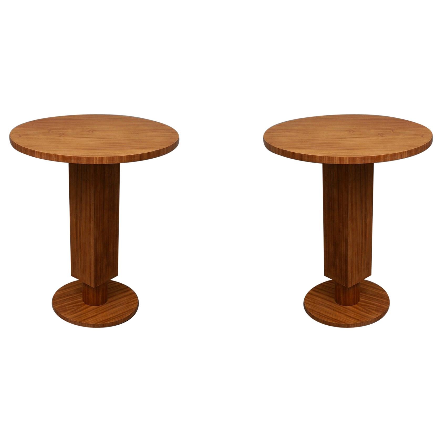 Pair of Art Deco Round Cedar Wood French Side Tables, 1930