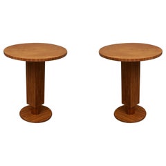 Vintage Pair of Art Deco Round Cedar Wood French Side Tables, 1930