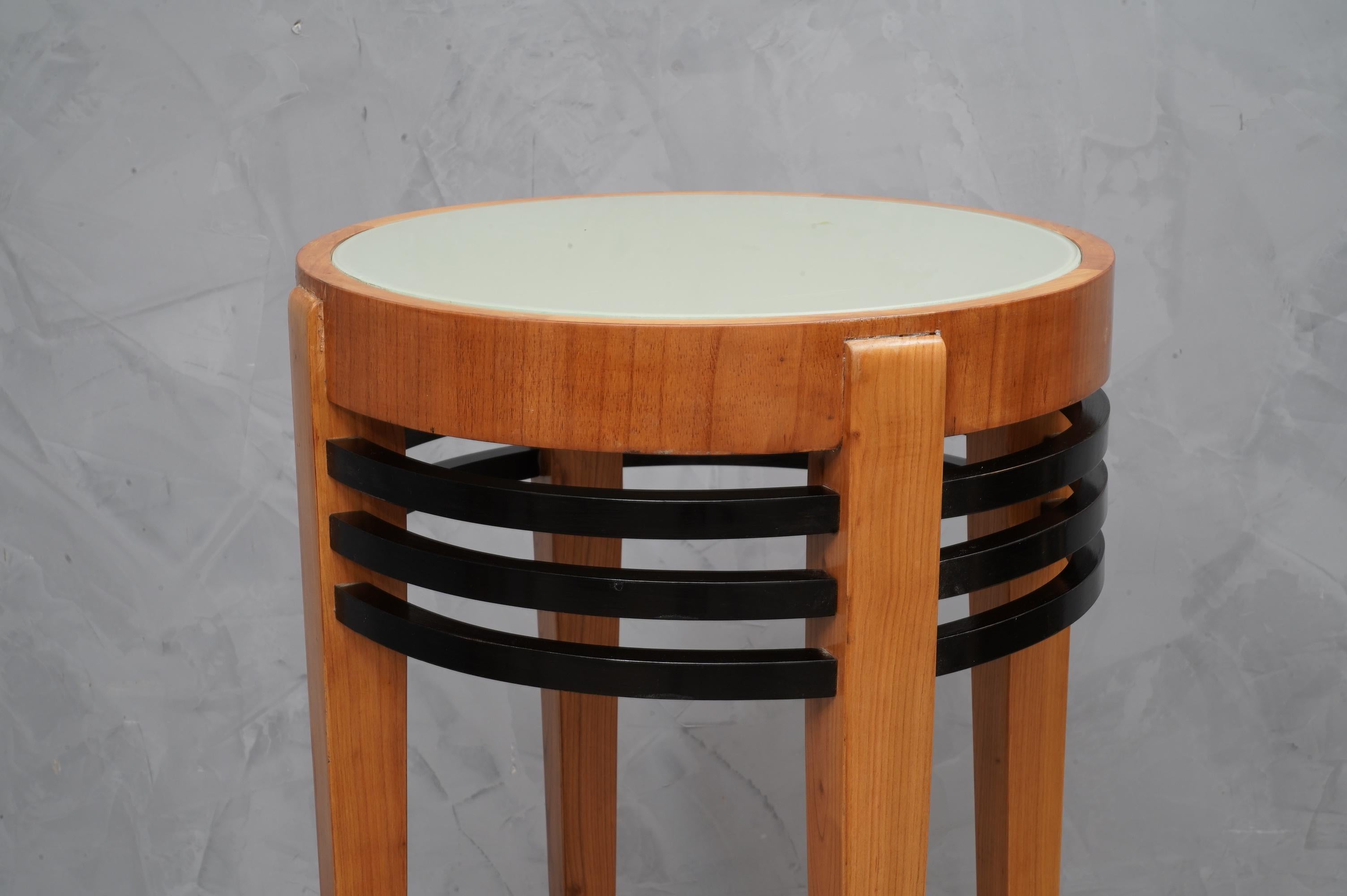 Pair of Art Deco Round Cherrywood and Glass Side Tables, 1930 1