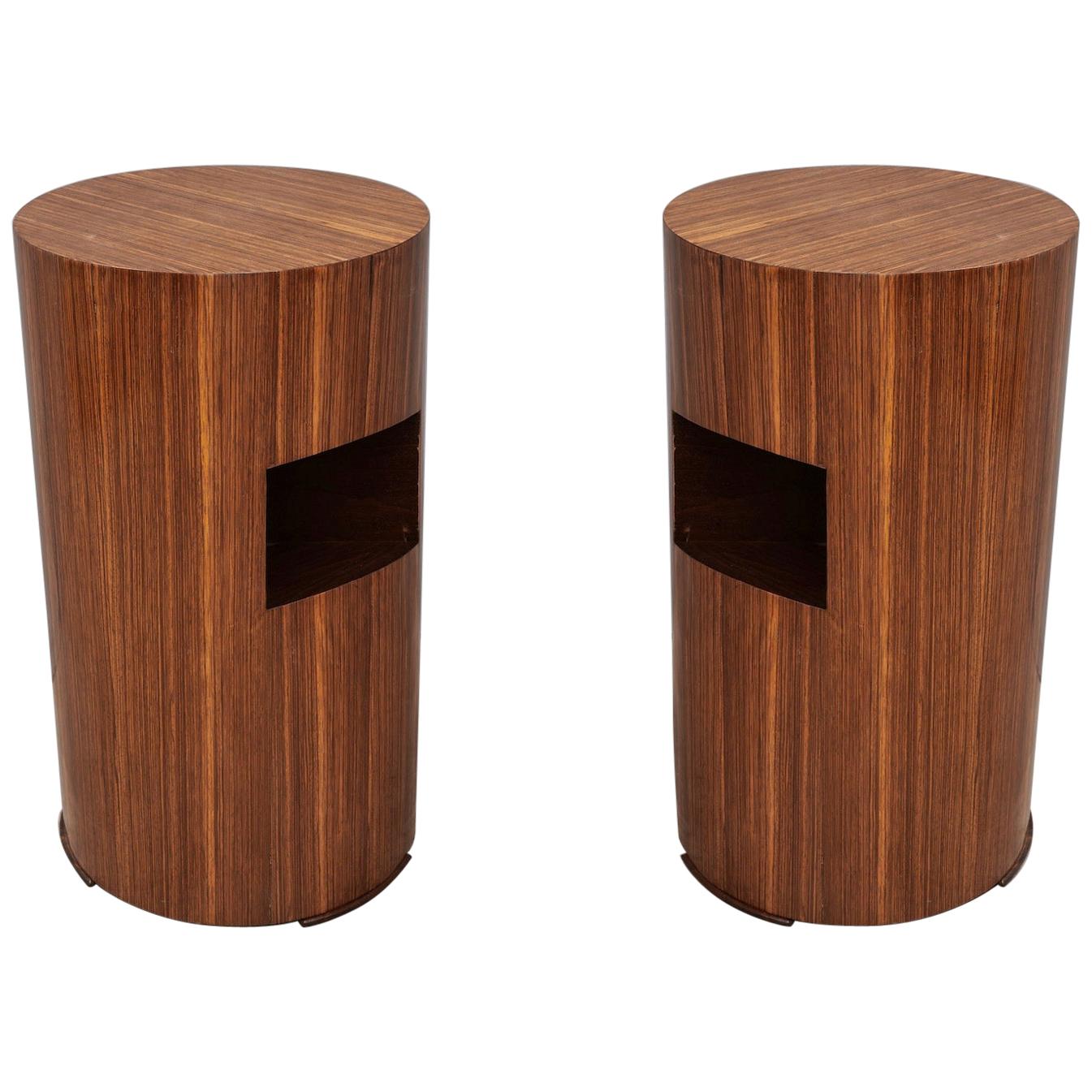 Pair of Art Deco Round Magazine Holder Italian Side Tables, 1940