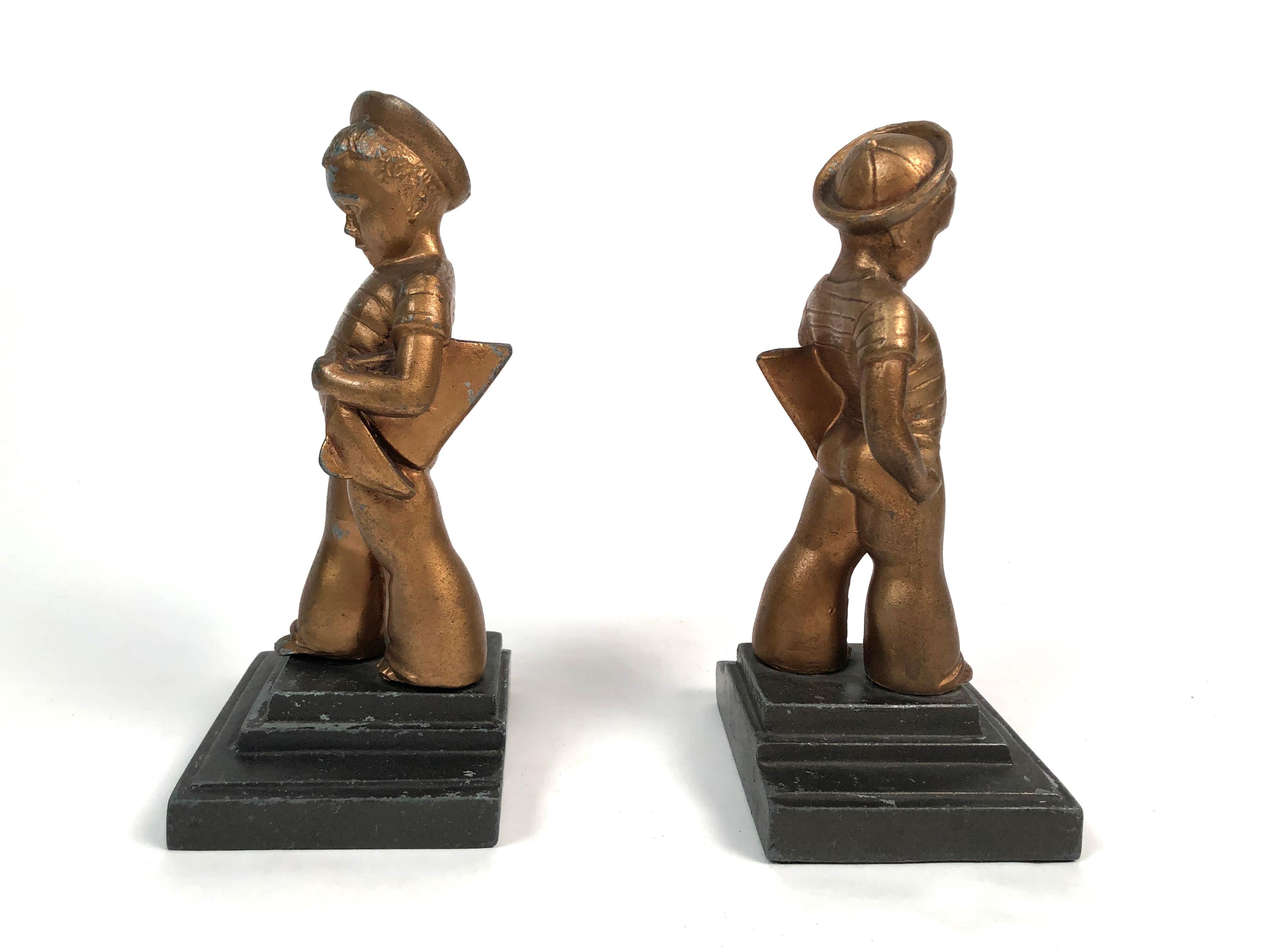 Pair of Art Deco Sailor Boy Bookends In Good Condition In Essex, MA