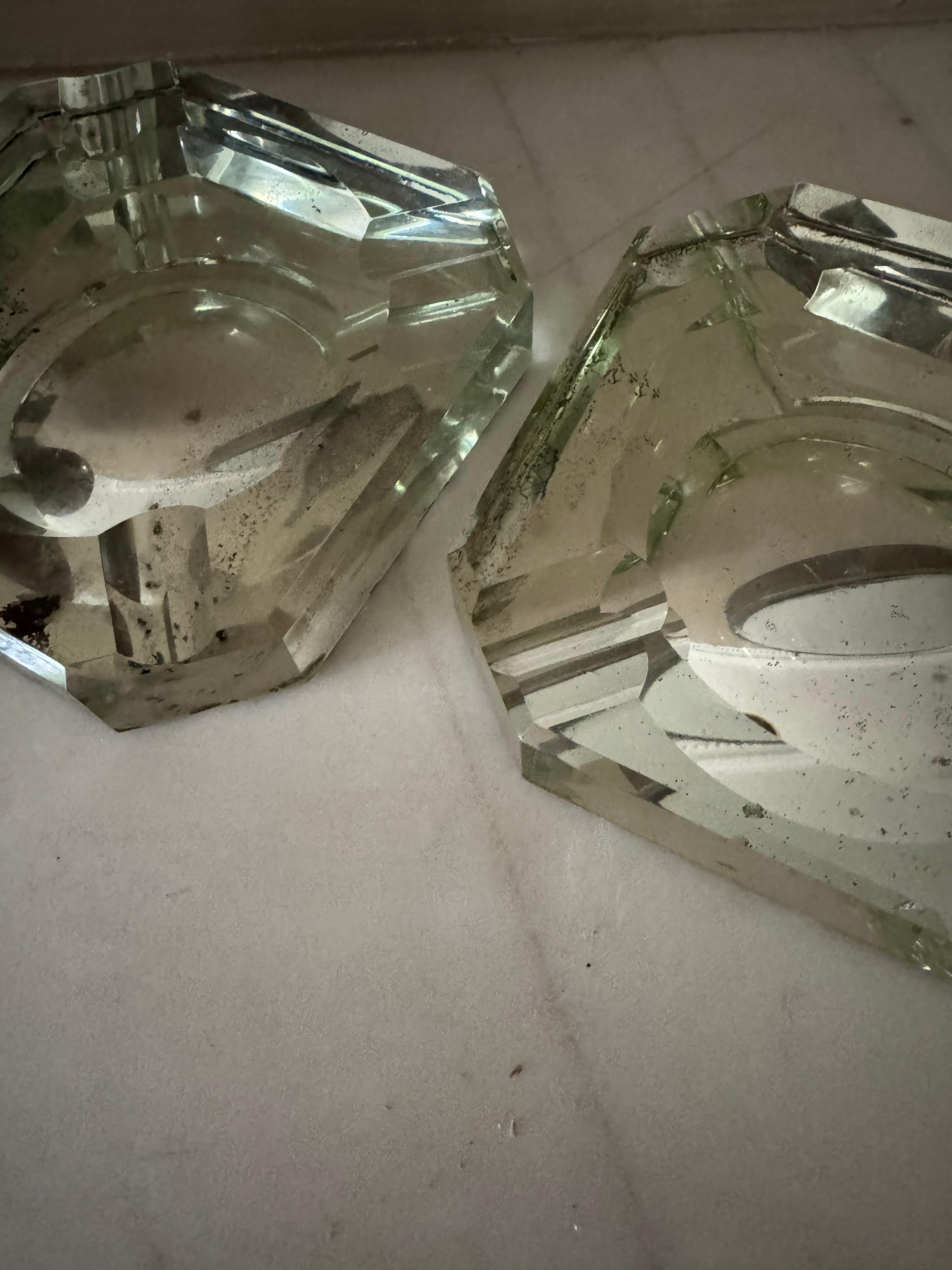 Paar verspiegelte Saint Gobain Aschenbecher aus Glas im Art Deco-Stil, vide-poches. (Versilbert) im Angebot