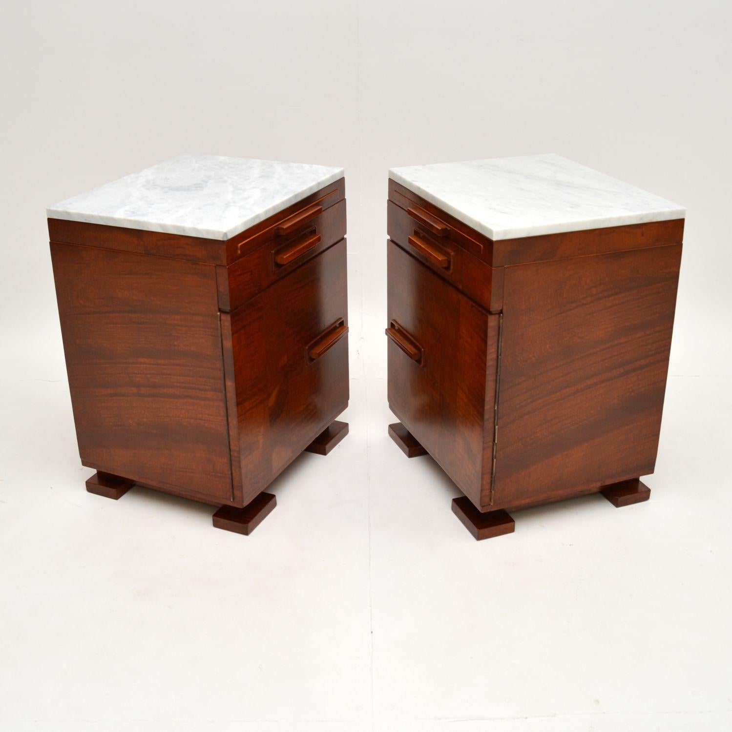 Pair of Art Deco Satin Birch Marble Top Bedside / Side Cabinets 4