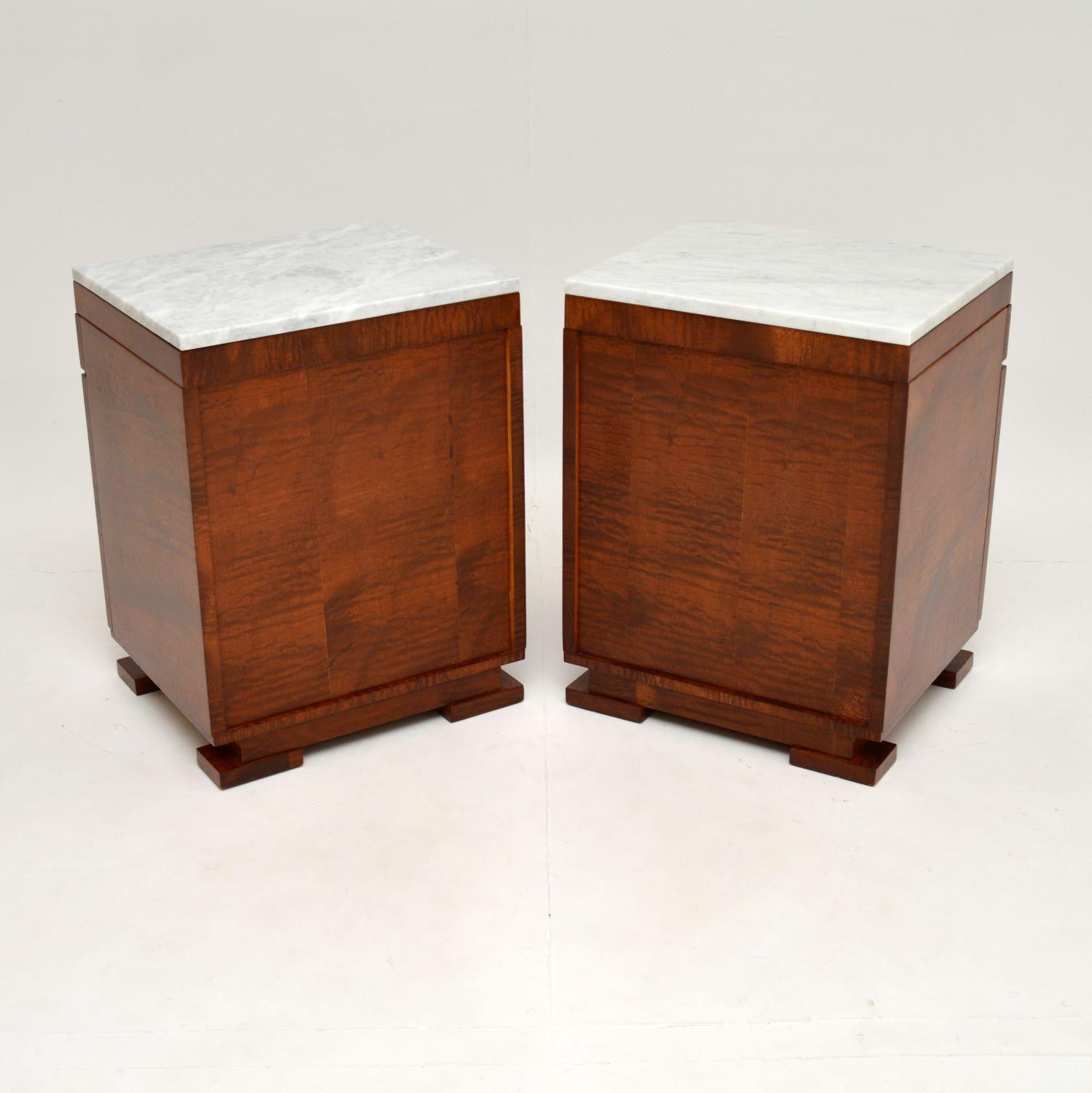 Pair of Art Deco Satin Birch Marble Top Bedside / Side Cabinets 5