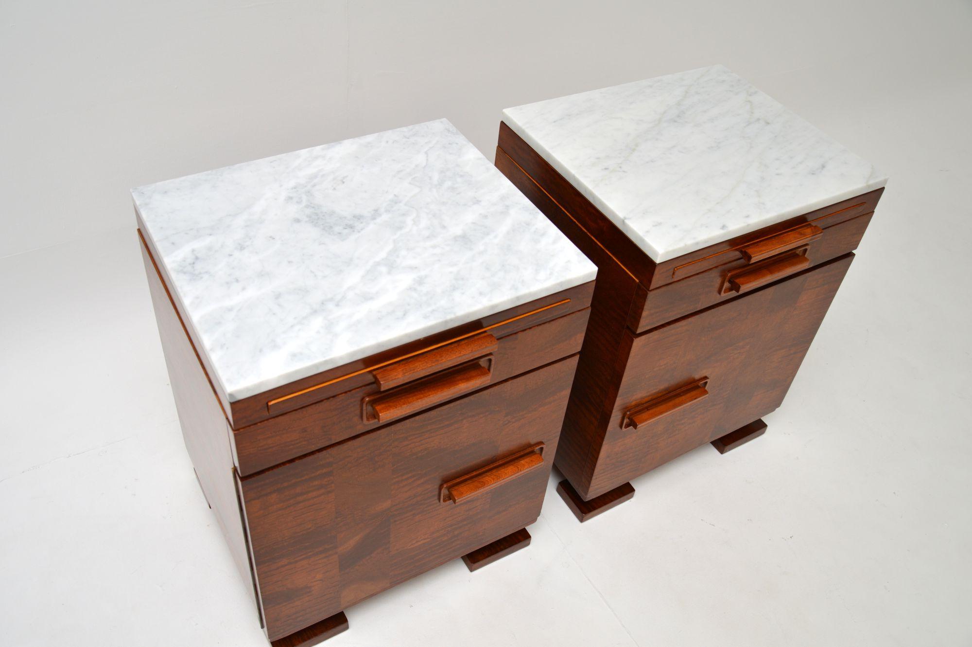 Pair of Art Deco Satin Birch Marble Top Bedside / Side Cabinets 2