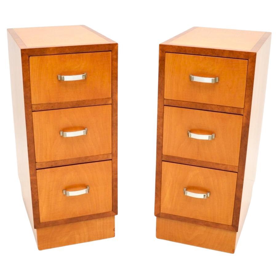 Pair of Art Deco Satinwood and Walnut Bedside Chests For Sale