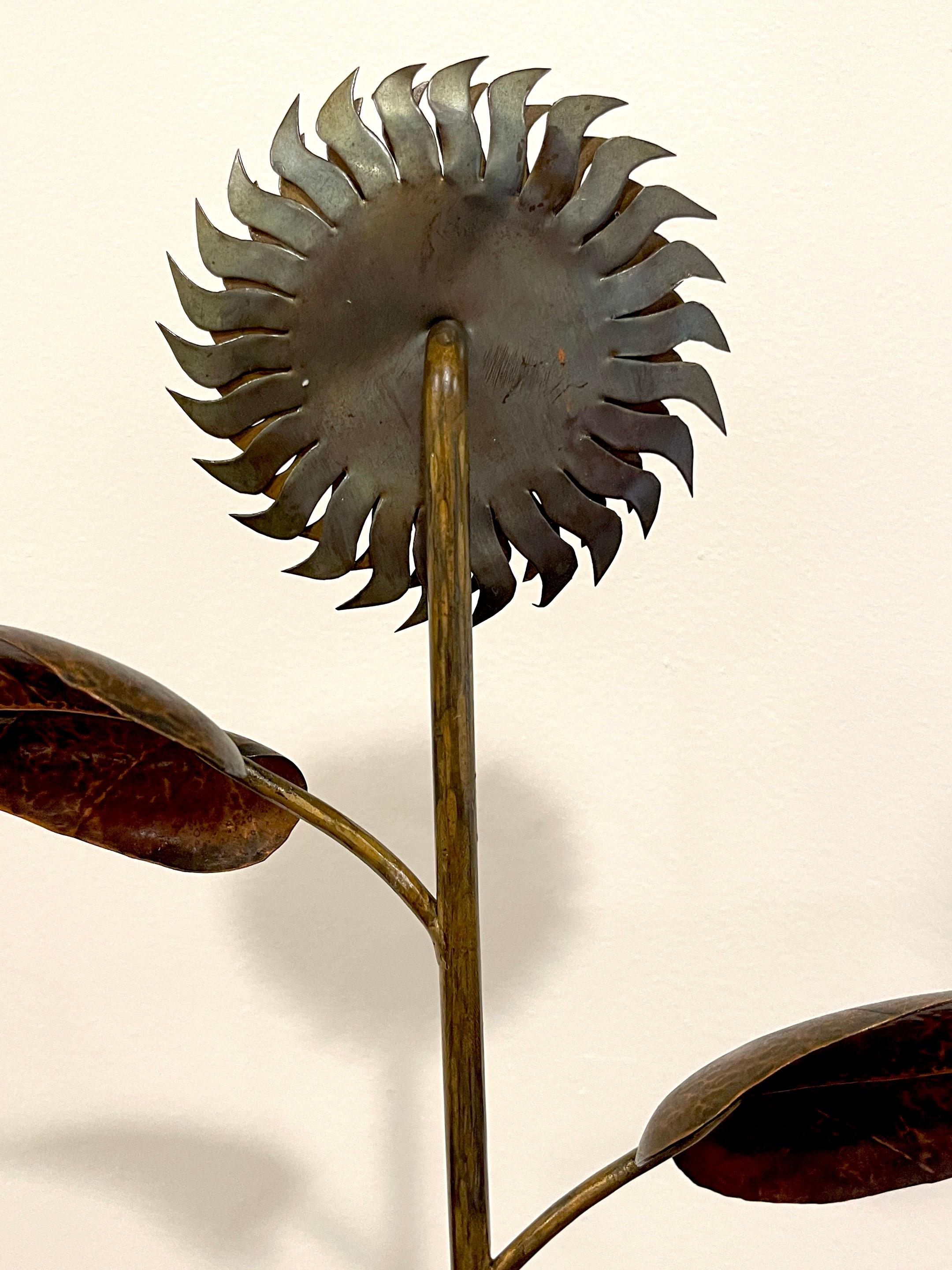 Pair of Art Deco Scandinavian Copper Sunflower Topiaries, Signed E. A. Liden 5