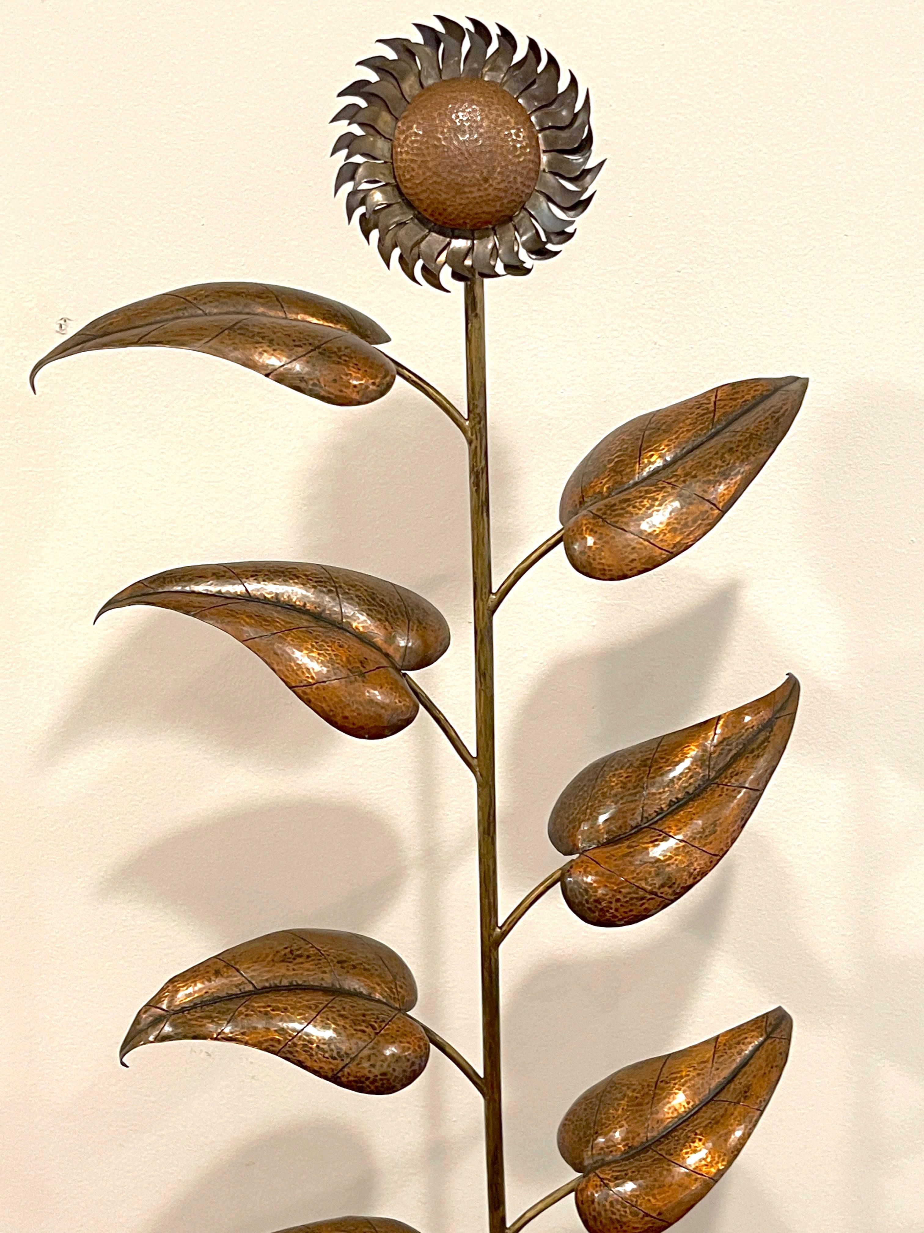 Pair of Art Deco Scandinavian Copper Sunflower Topiaries, Signed E. A. Liden 6