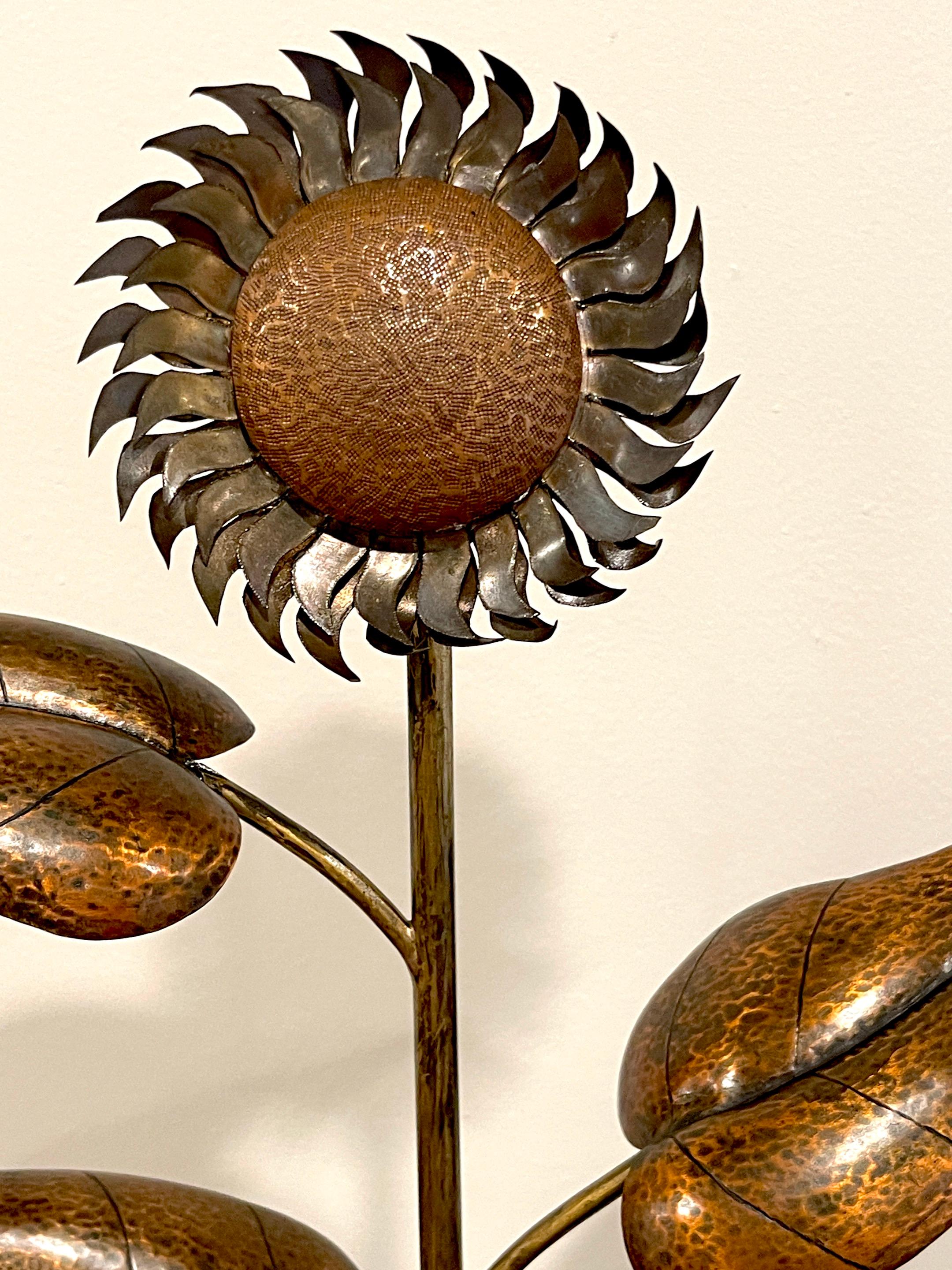 Pair of Art Deco Scandinavian Copper Sunflower Topiaries, Signed E. A. Liden 7