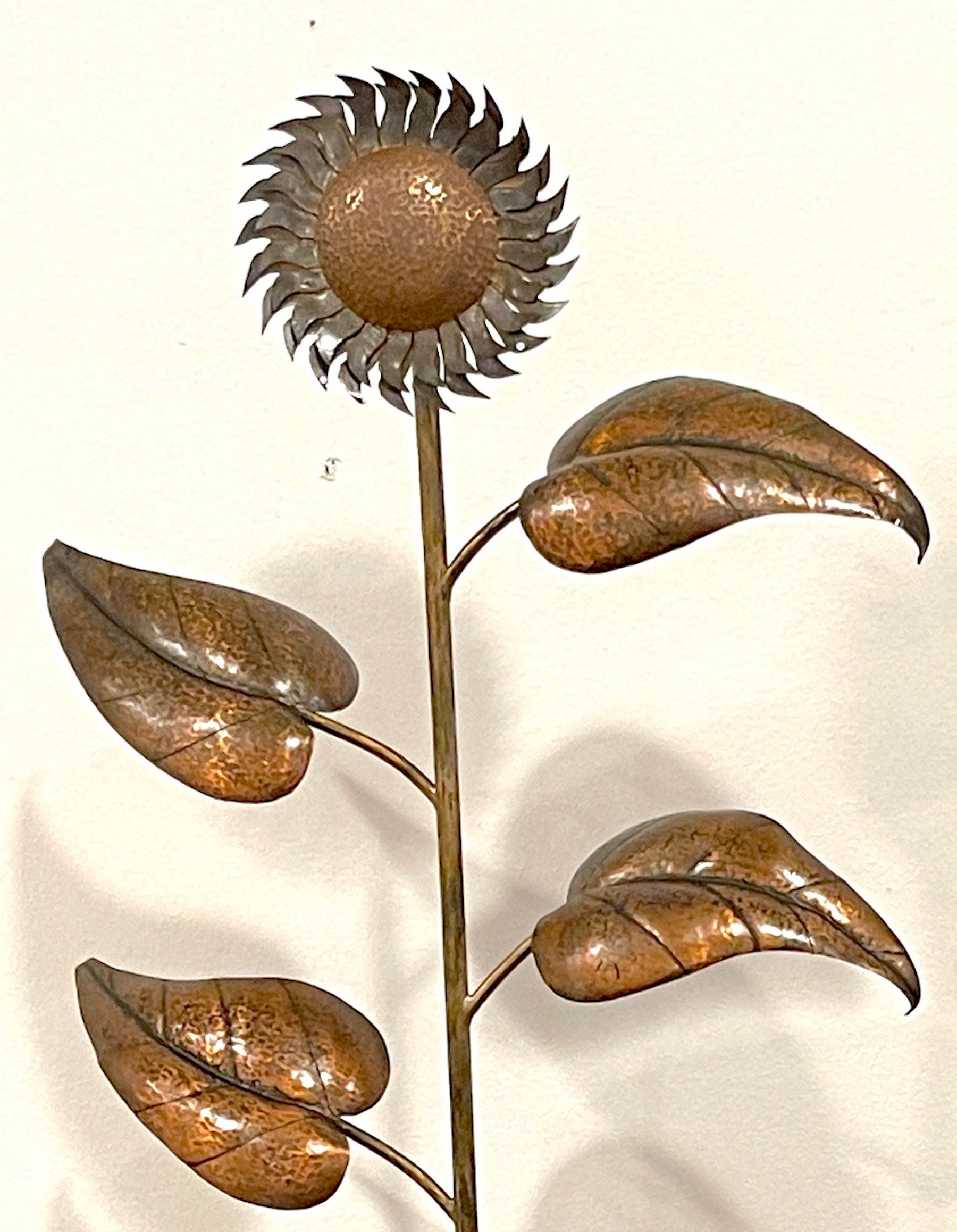 Pair of Art Deco Scandinavian Copper Sunflower Topiaries, Signed E. A. Liden 2