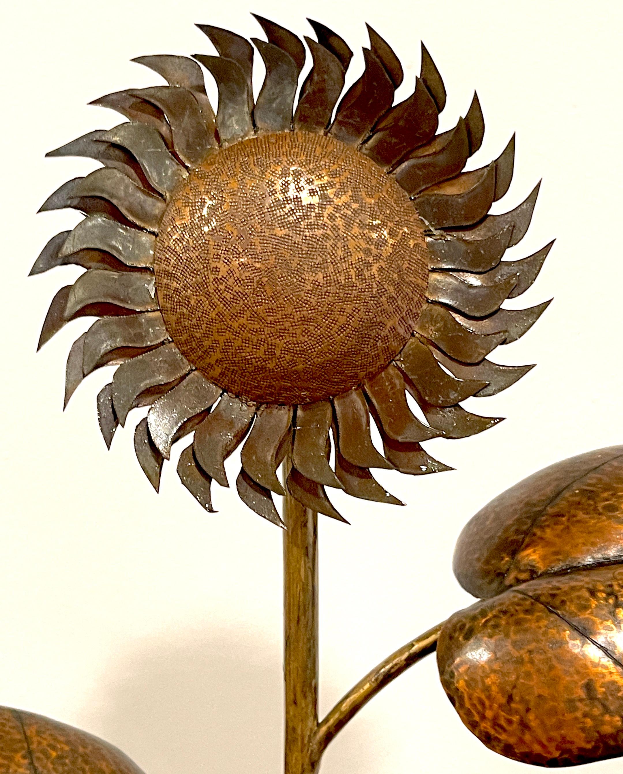 Pair of Art Deco Scandinavian Copper Sunflower Topiaries, Signed E. A. Liden 4
