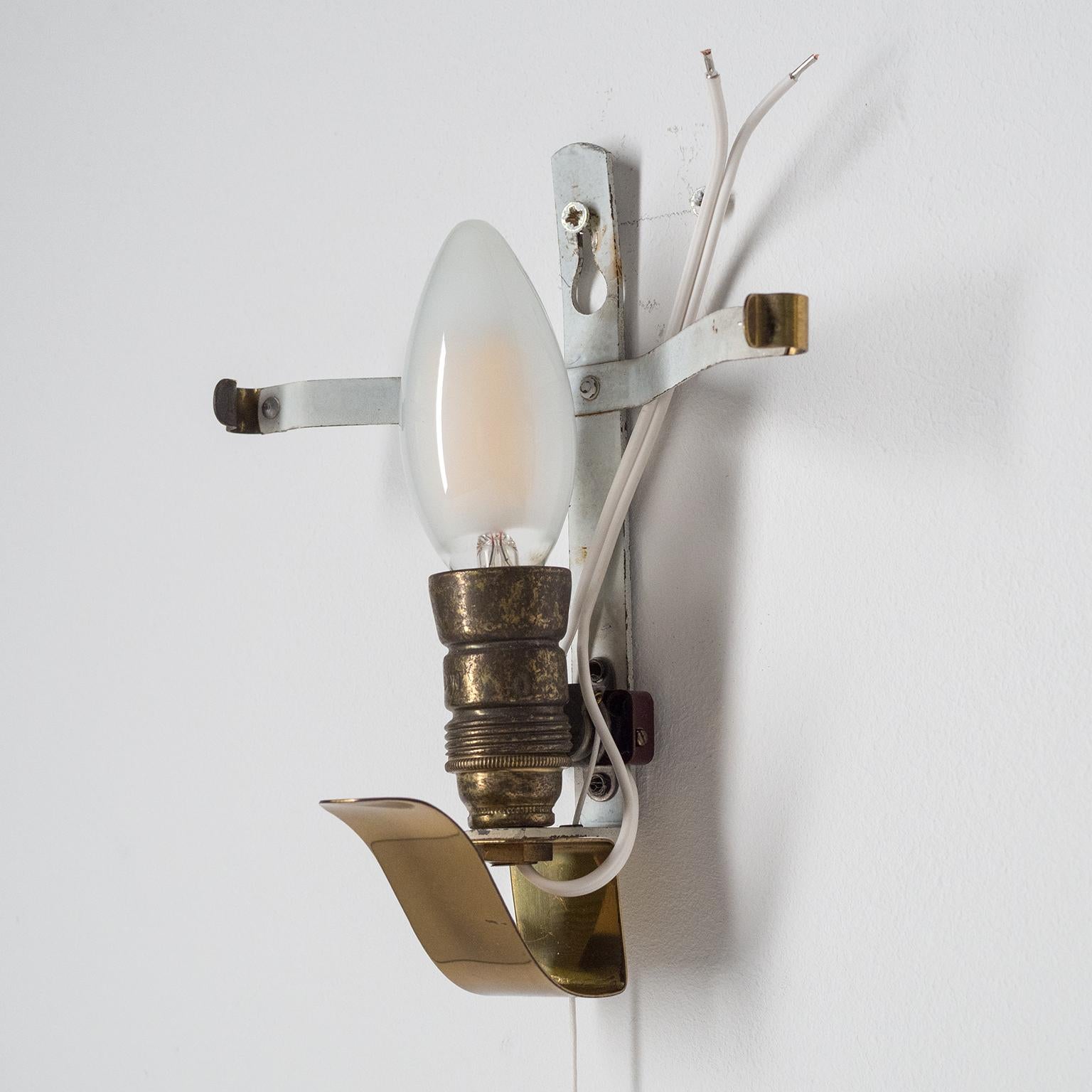 Pair of Art Deco Sconces, 1940s, Enameled Glass and Brass 1