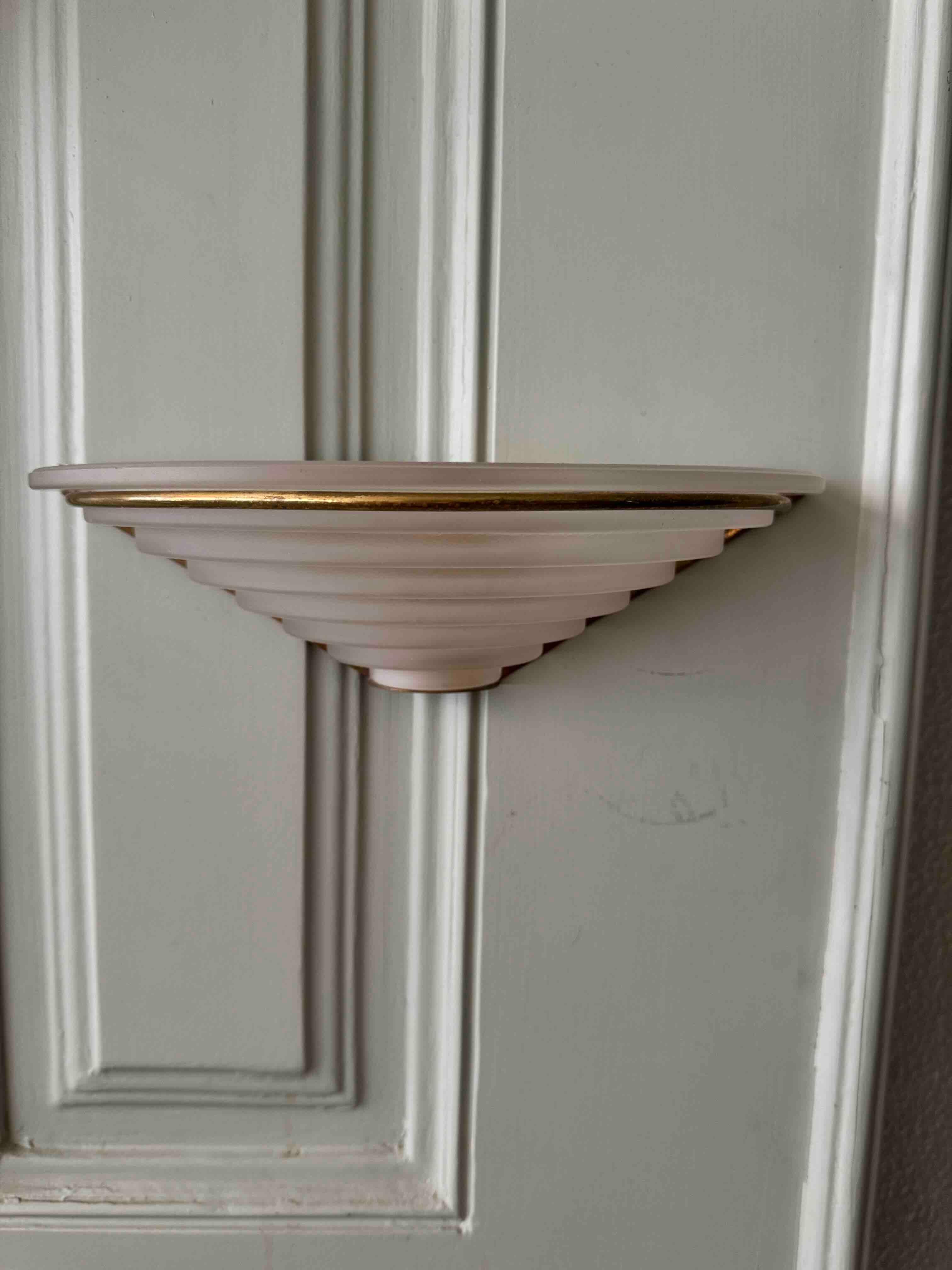 Pair of Art Deco Sconces in Brass and Frosted Glass, 1940's Portugal For Sale 9
