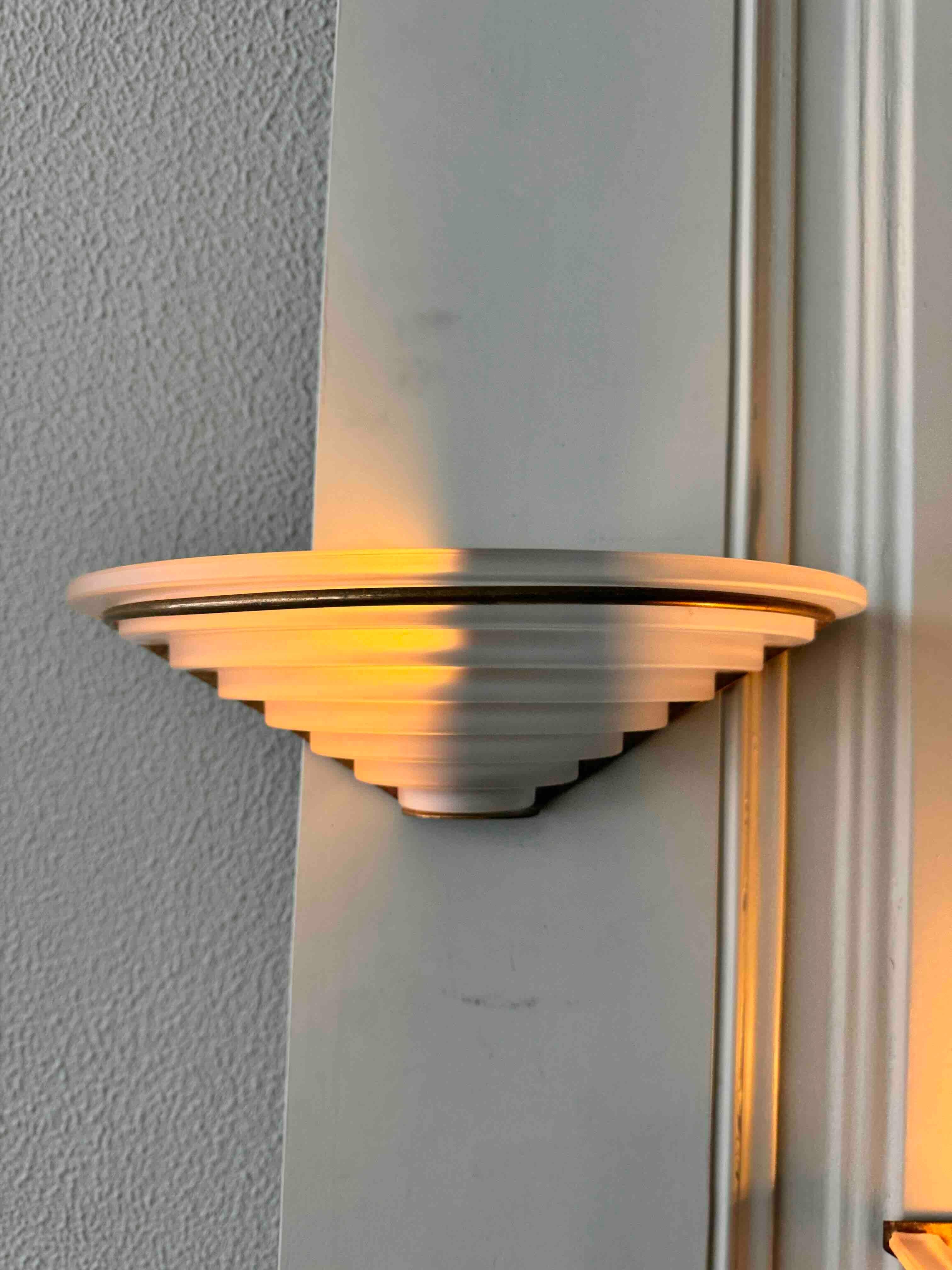 Pair of Art Deco Sconces in Brass and Frosted Glass, 1940's Portugal For Sale 2