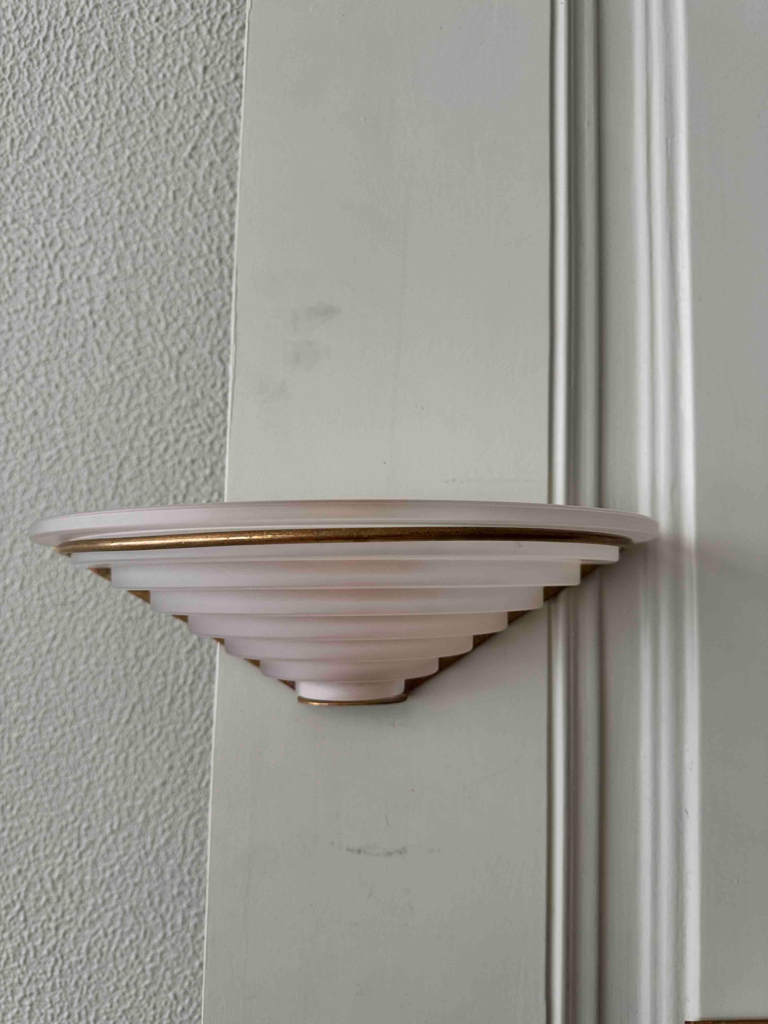 Pair of Art Deco Sconces in Brass and Frosted Glass, 1940's Portugal For Sale 4
