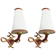 Pair of Art Deco Sconces in Bronze in the Style of Jules Leleu, circa 1950