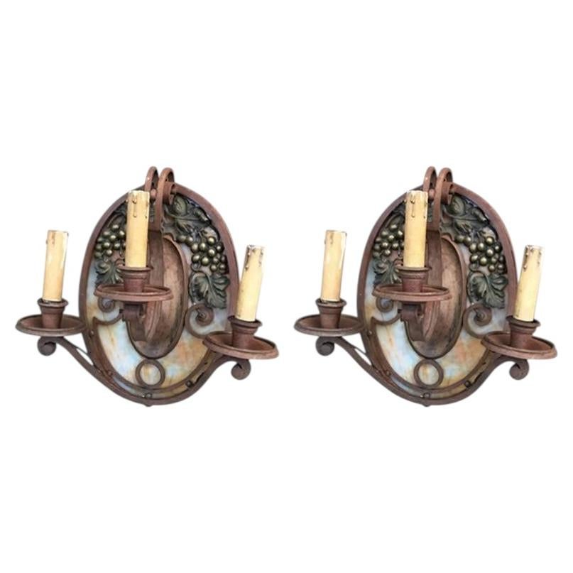 Pair of Art Deco Sconces in the Style of Edgar Brandt For Sale