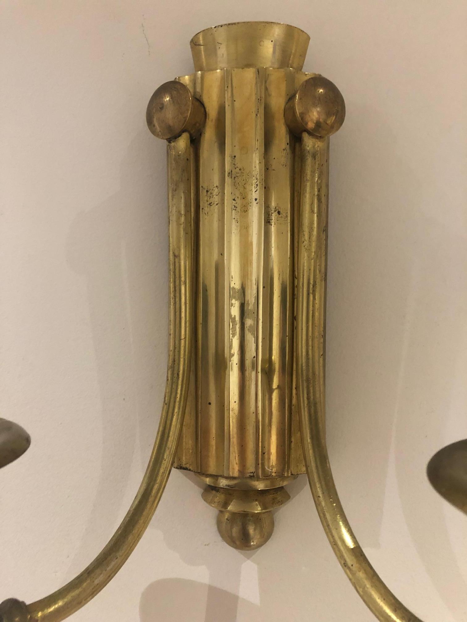 Pair of Art Deco Sconces with Two Lights In Good Condition For Sale In Brooklyn, NY