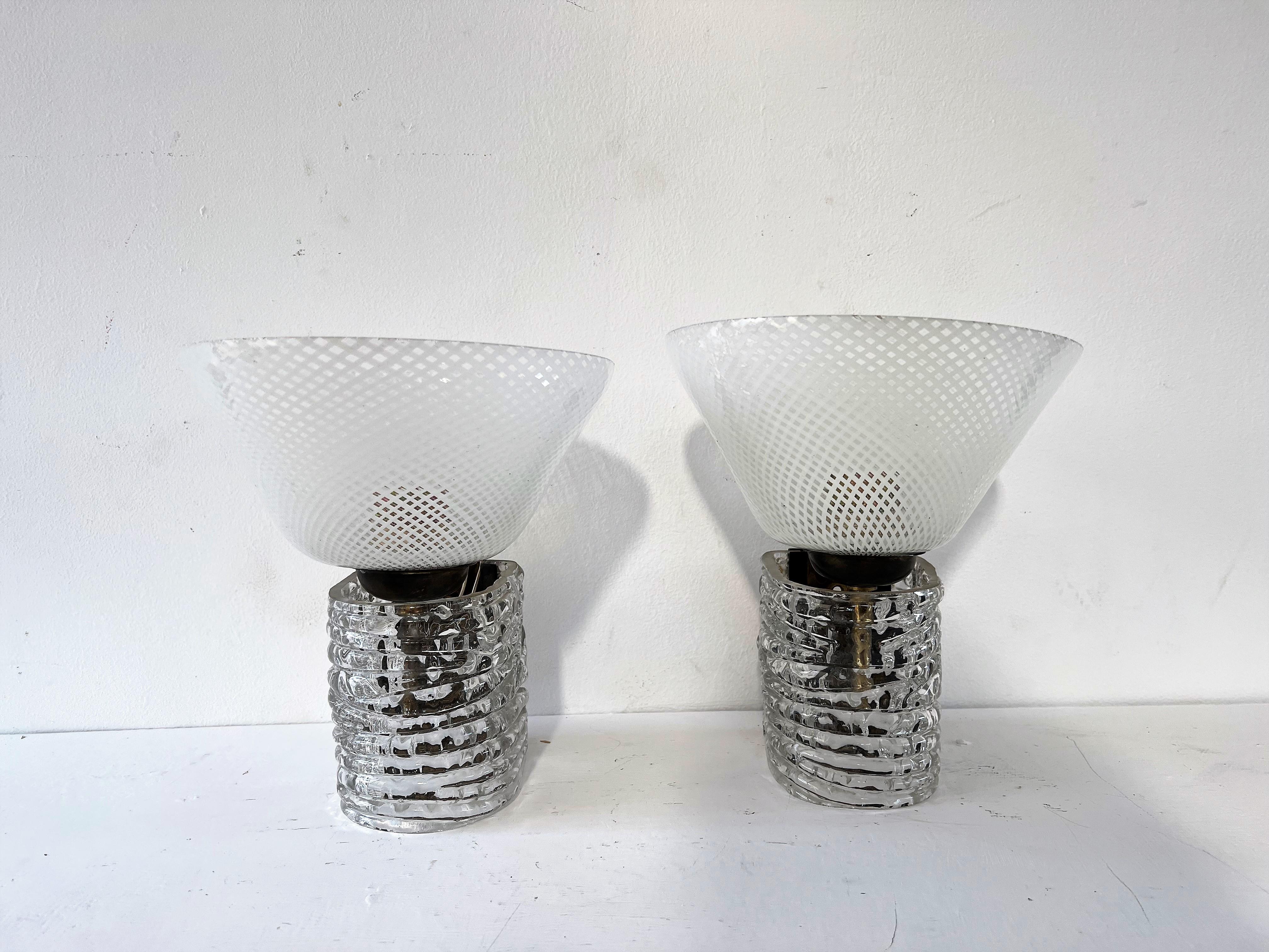 Pair of Art Deco Sconcesattr to Venini and Carlo Scarpa, Murano, Italy, 1930s  For Sale 1