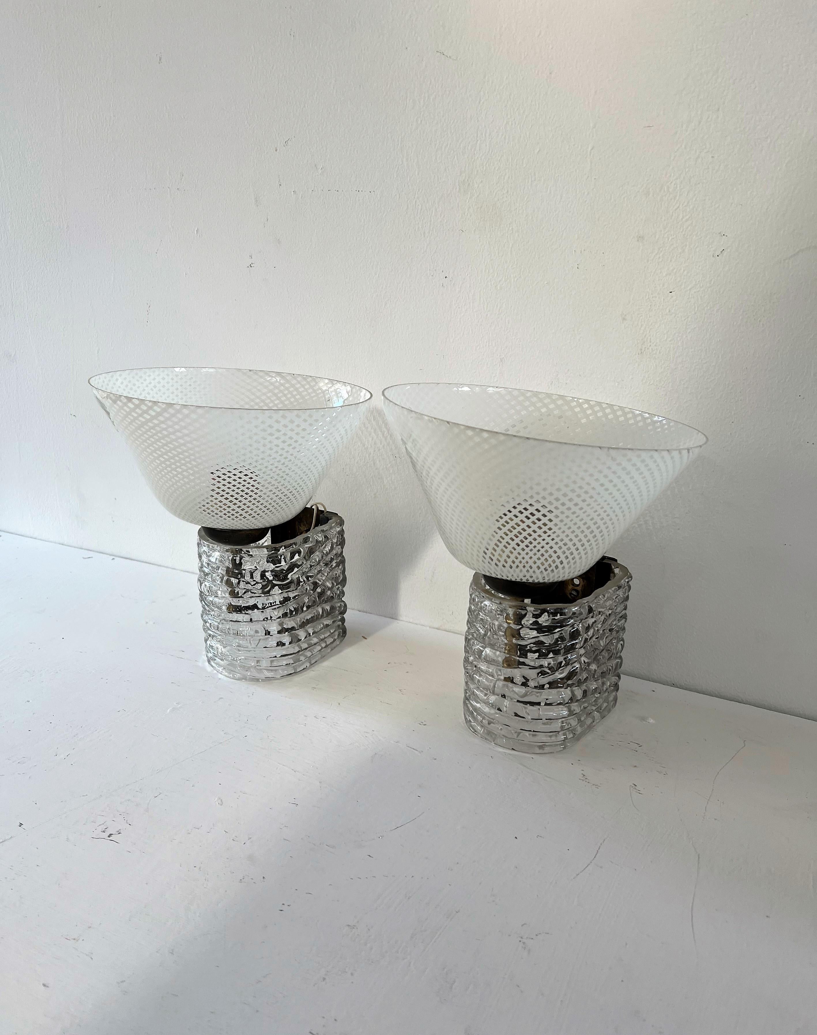 Pair of Art Deco Sconcesattr to Venini and Carlo Scarpa, Murano, Italy, 1930s  For Sale 3
