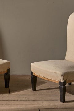Pair of Art Deco scroll back slipper chairs