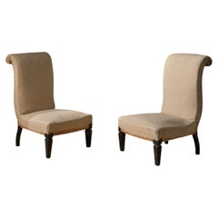 Pair of Art Deco scroll back slipper chairs