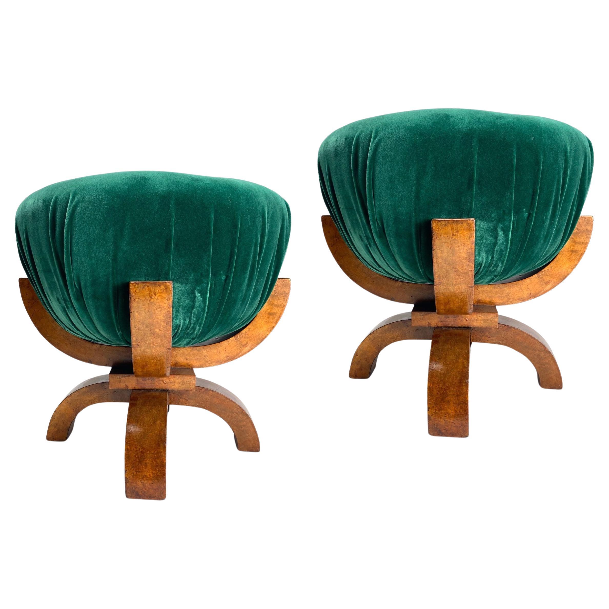 Pair of Art Deco Sculptural Poufs in briar, Italy, 1930s For Sale