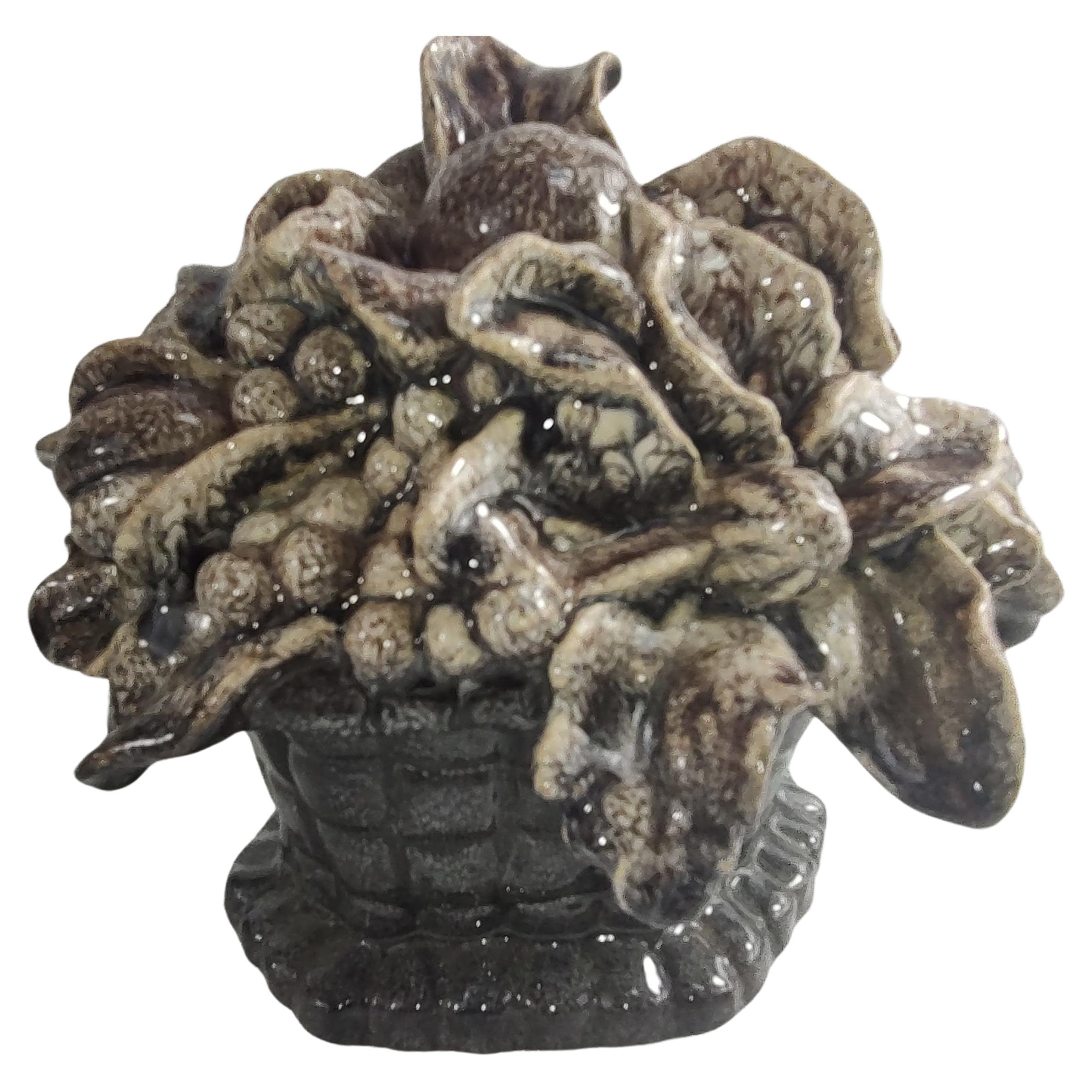 French Pair of Art Deco Sculptures by Marcel Guillard Mottled Fruits in a Bowl France For Sale