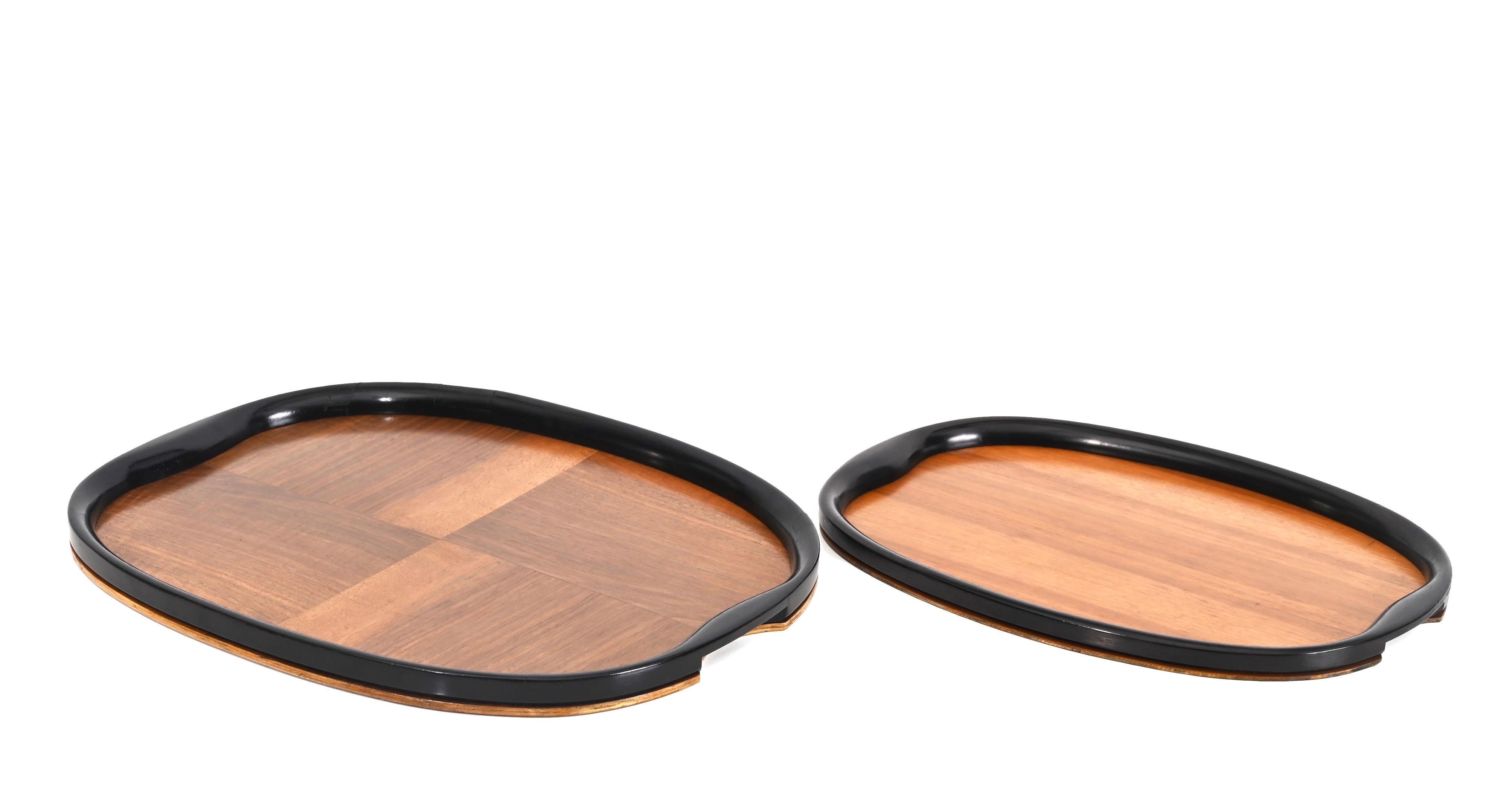 Pair of Art Deco Serving Trays, Ebonized Wood and Walnut, Italy, 1940s For Sale 5