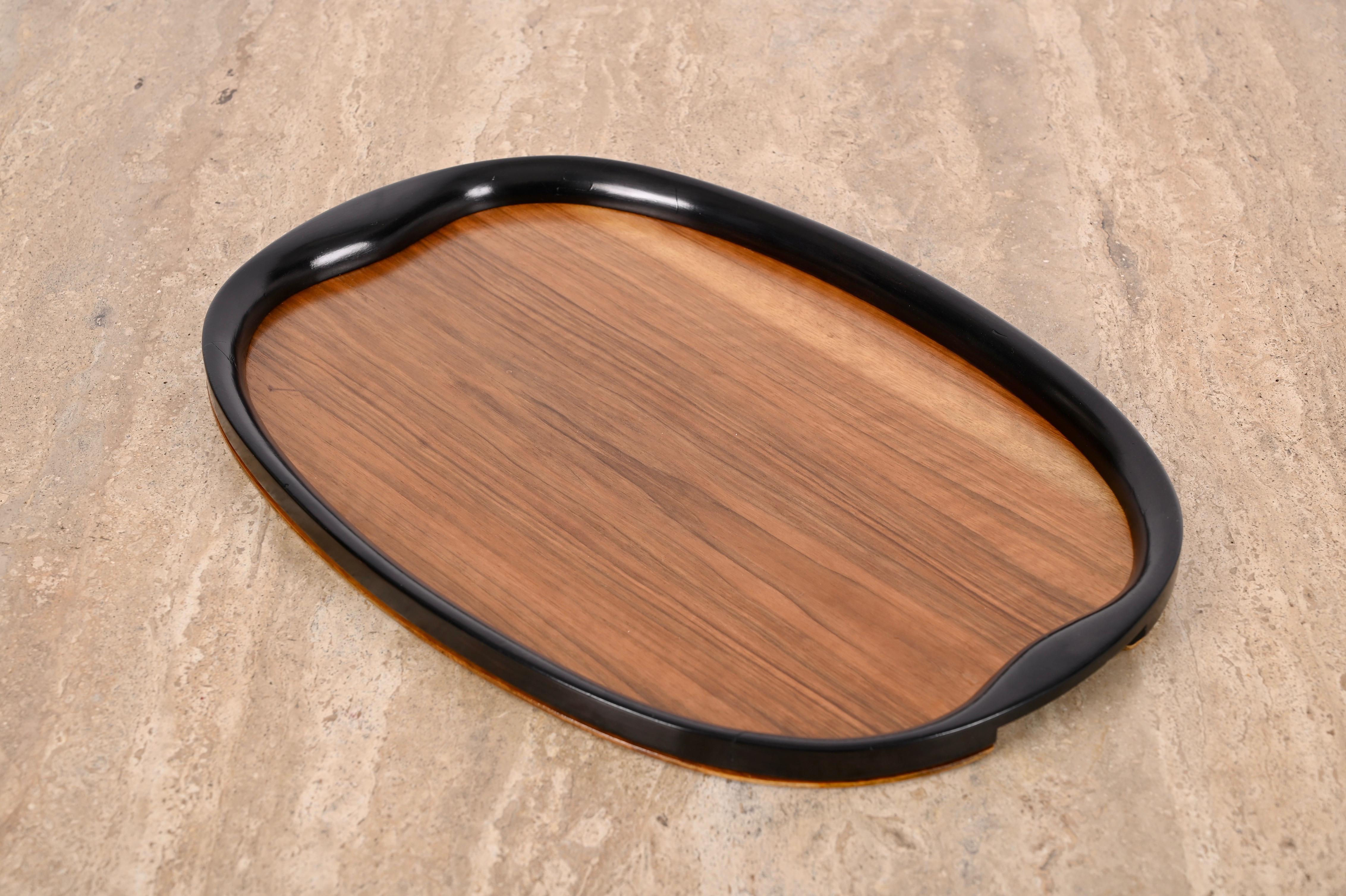 Pair of Art Deco Serving Trays, Ebonized Wood and Walnut, Italy, 1940s For Sale 7
