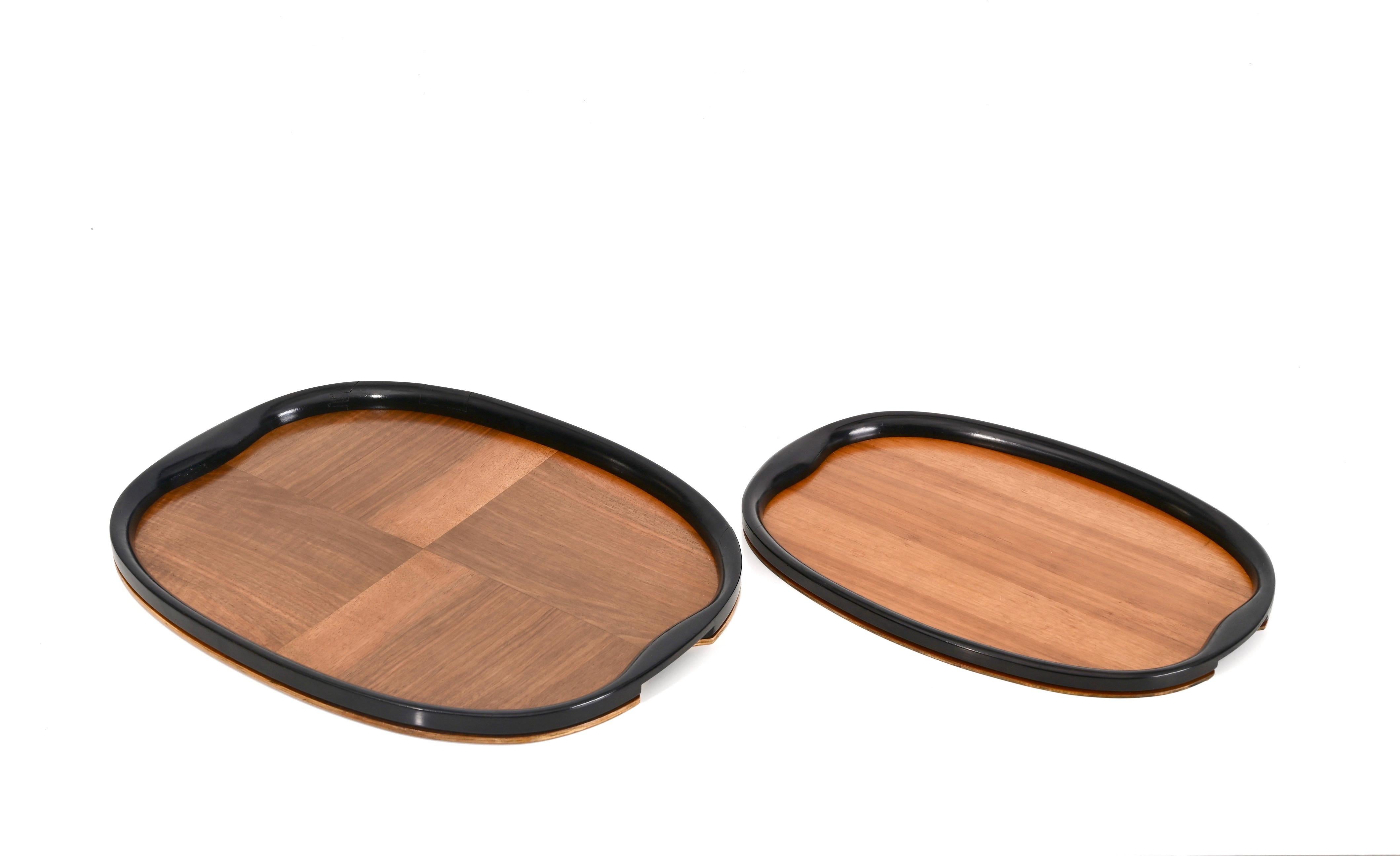 Pair of Art Deco Serving Trays, Ebonized Wood and Walnut, Italy, 1940s For Sale 12