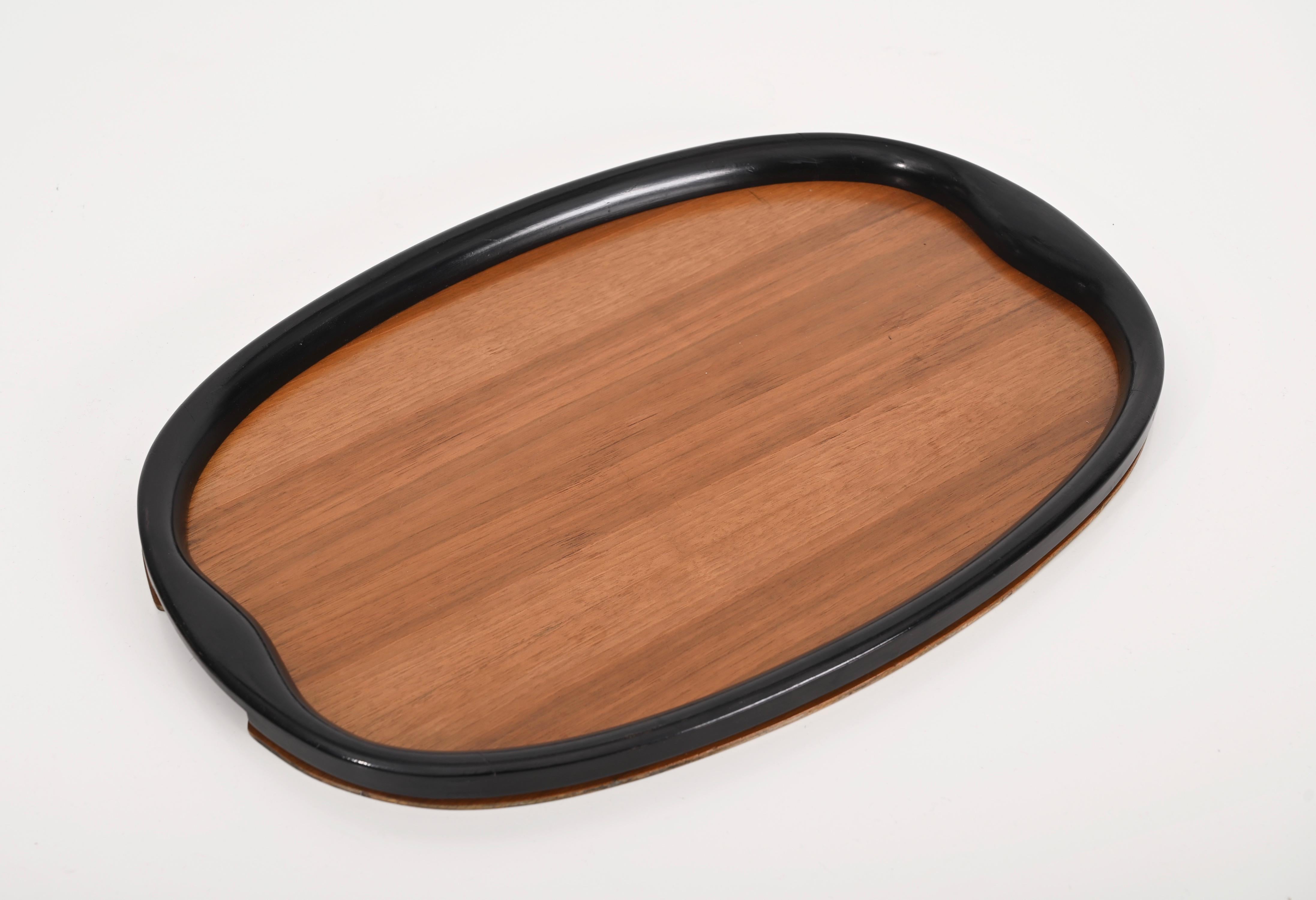 Pair of Art Deco Serving Trays, Ebonized Wood and Walnut, Italy, 1940s For Sale 14