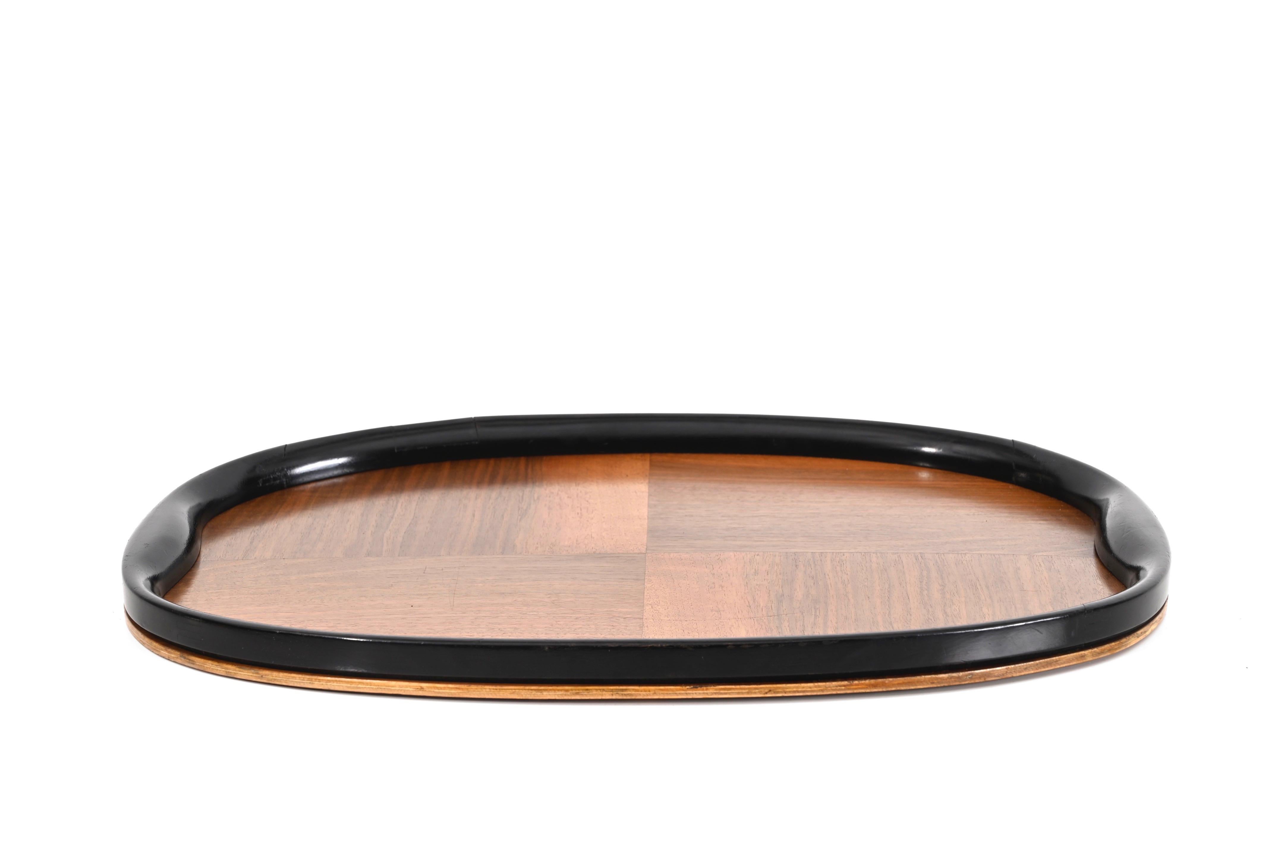 Mid-20th Century Pair of Art Deco Serving Trays, Ebonized Wood and Walnut, Italy, 1940s For Sale