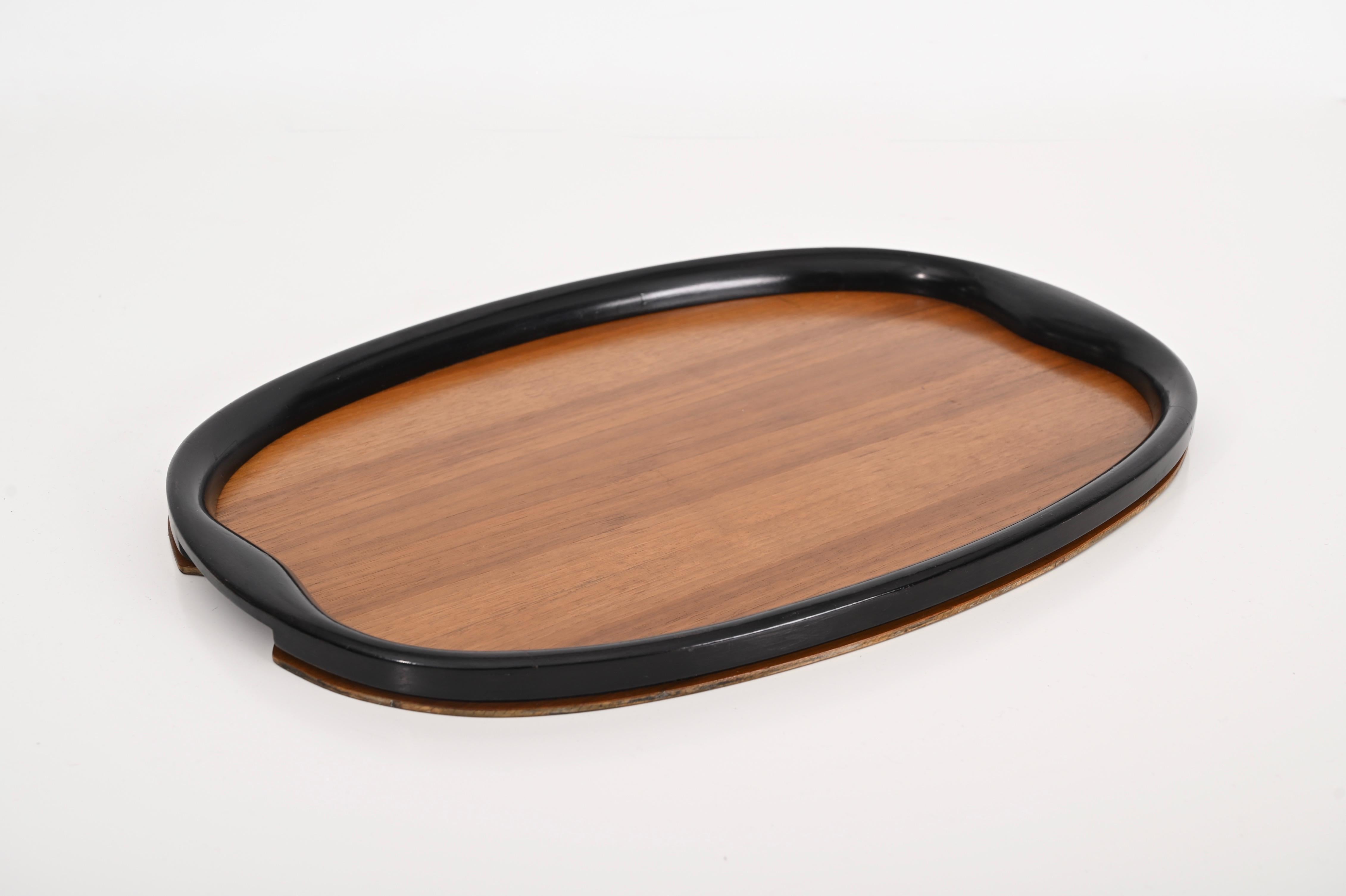 Pair of Art Deco Serving Trays, Ebonized Wood and Walnut, Italy, 1940s For Sale 2