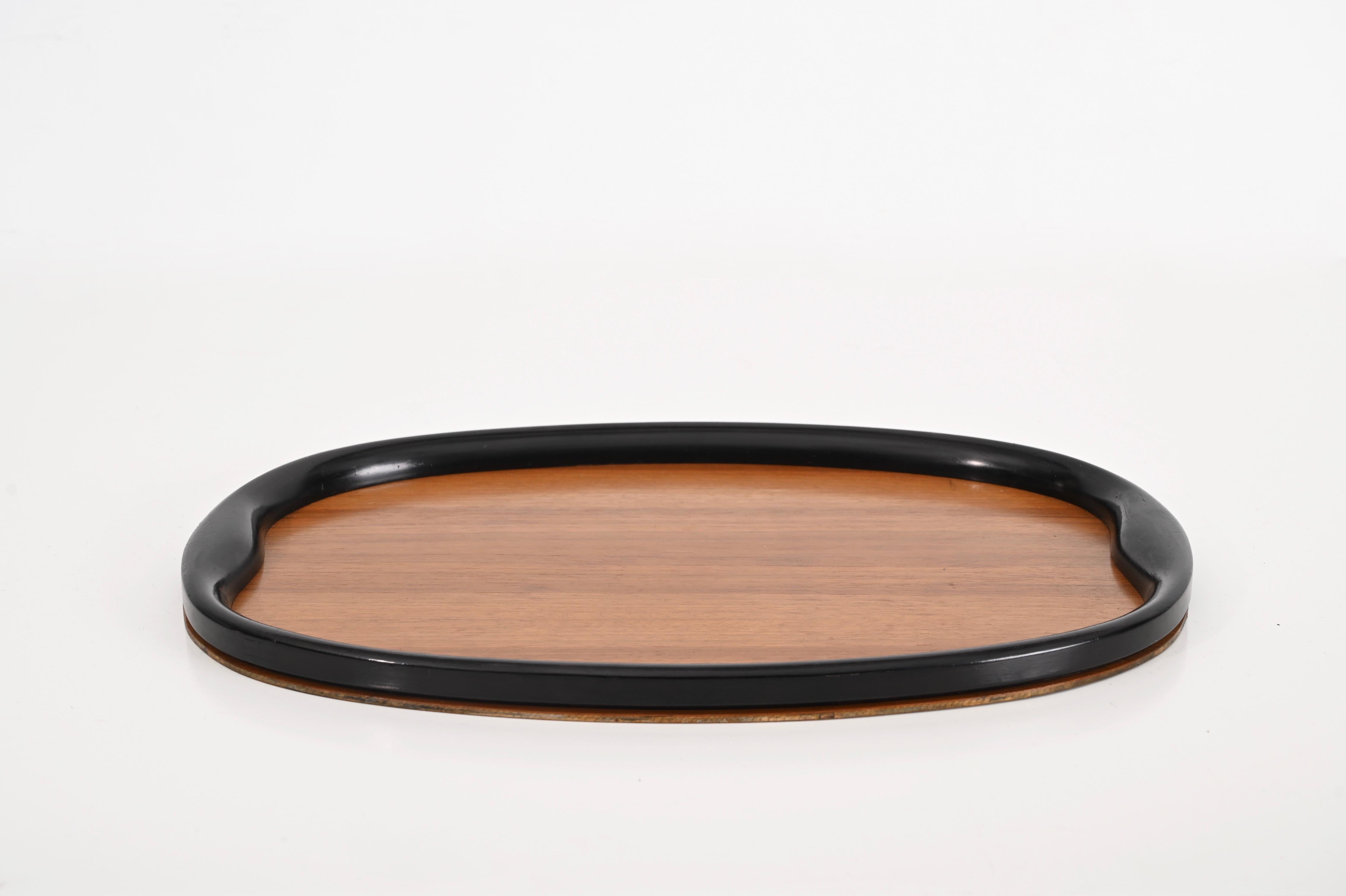 Pair of Art Deco Serving Trays, Ebonized Wood and Walnut, Italy, 1940s For Sale 3