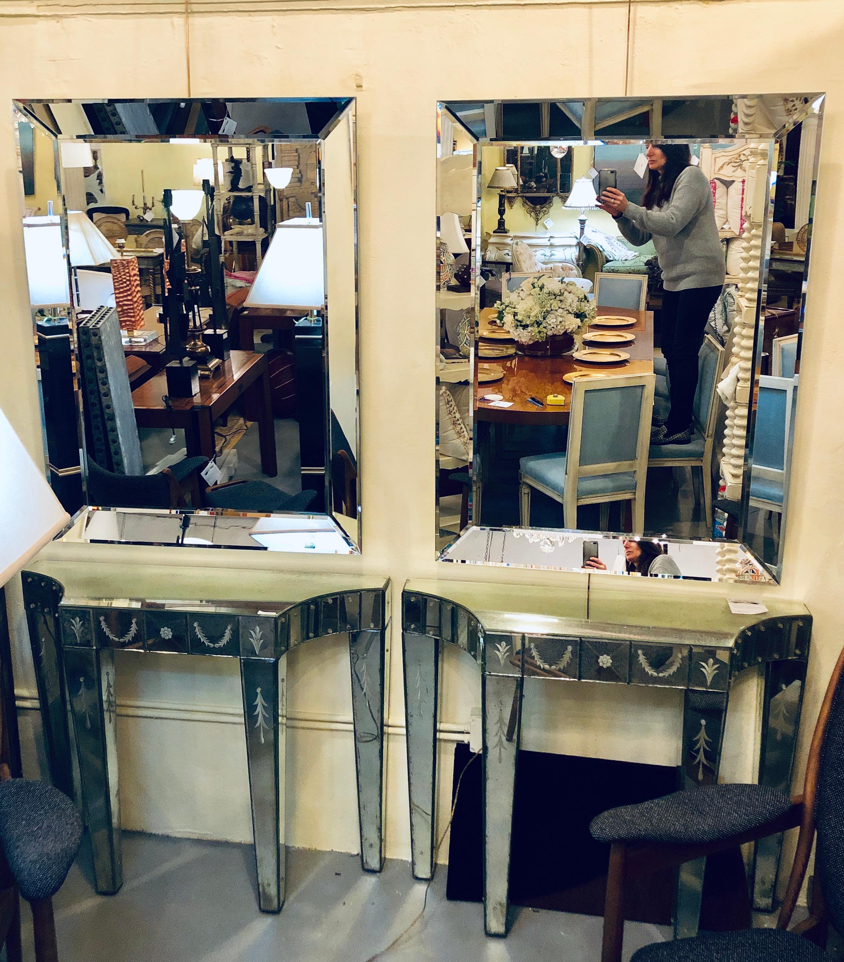 20th Century Pair of Art Deco Shadow Box Wall or Console Mirrors