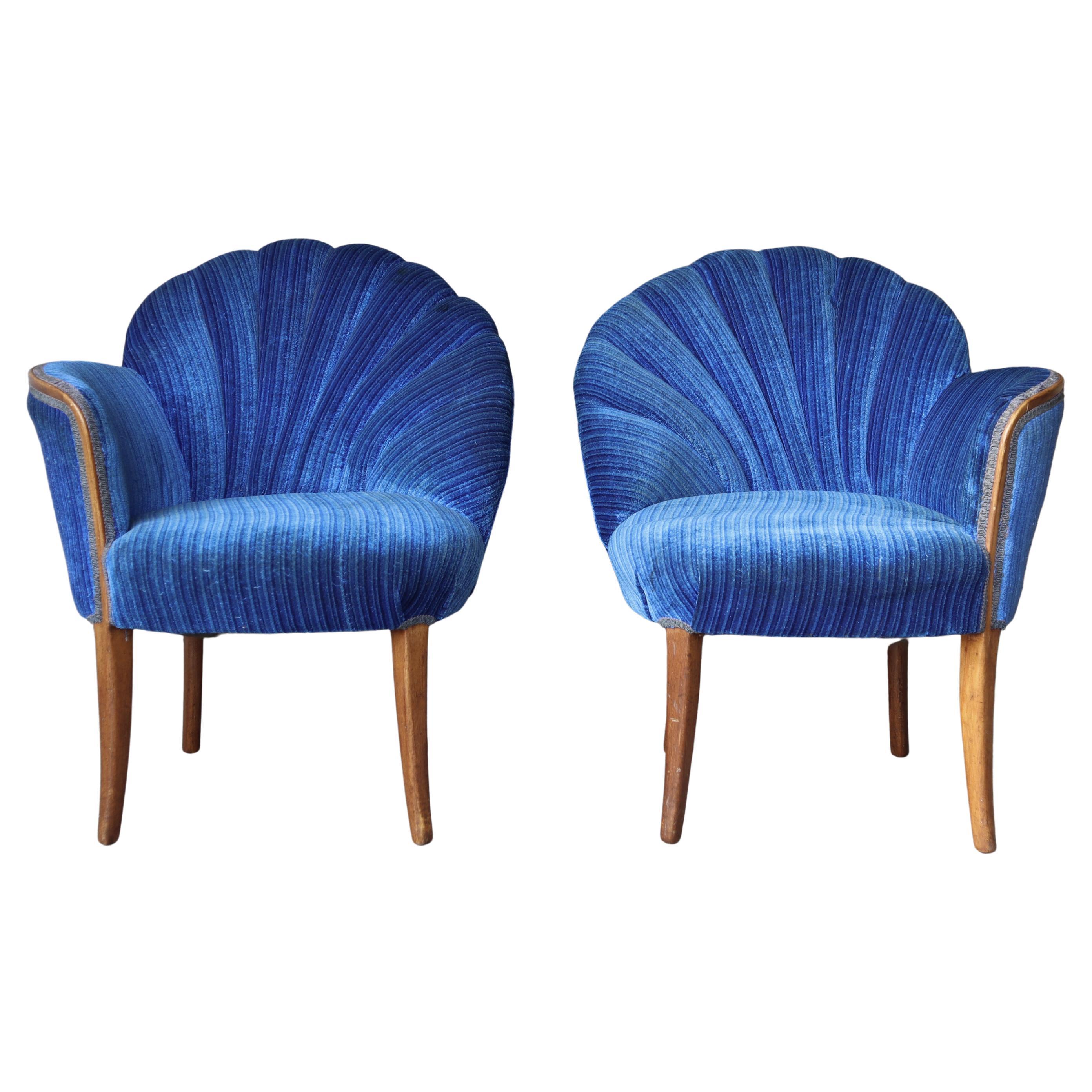 Pair of Art Deco Shell Back Lounge Chairs