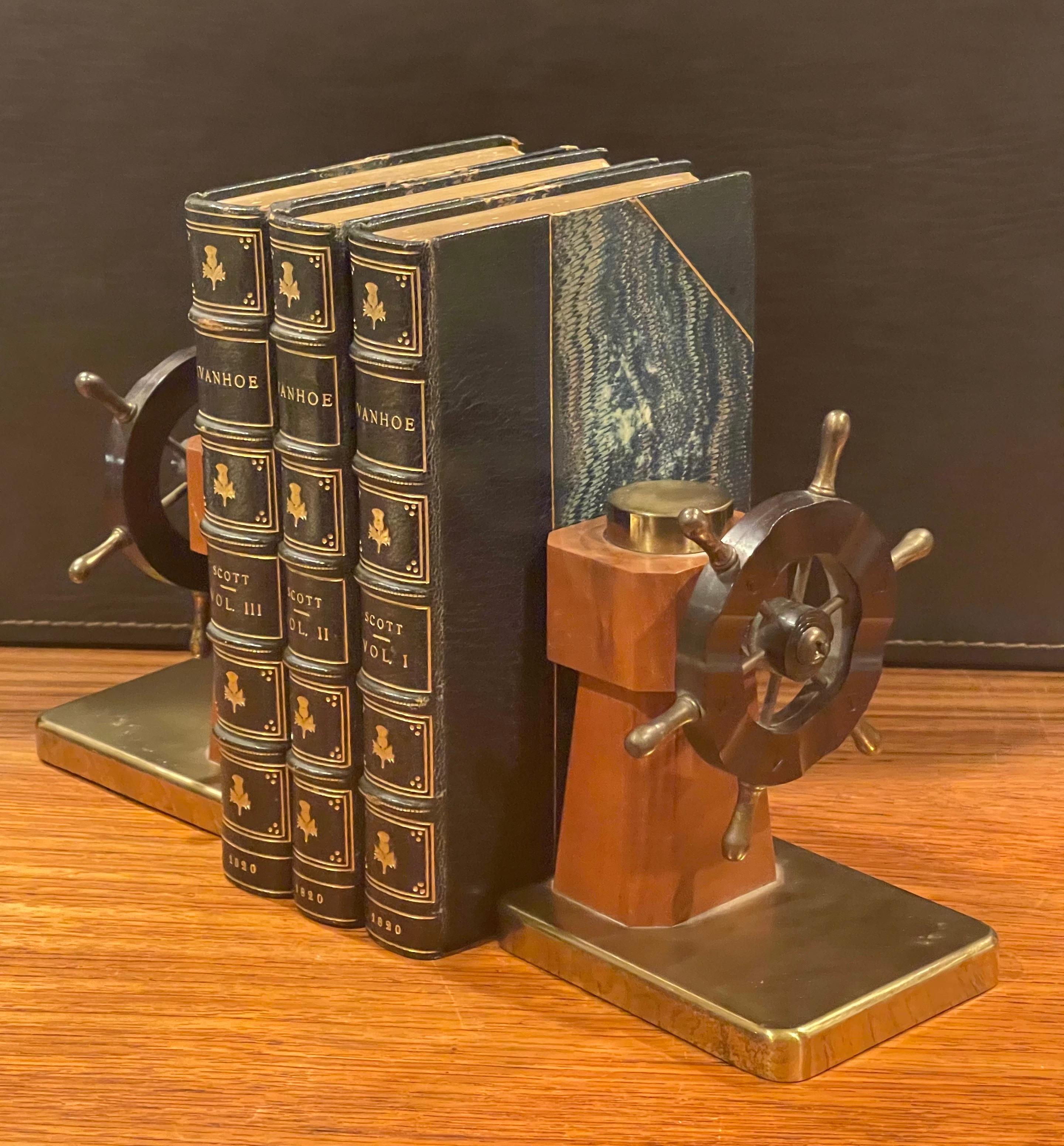Pair of Art Deco Ship's Wheel Bookends by Walter Von Nessen for Chase & Co. For Sale 3