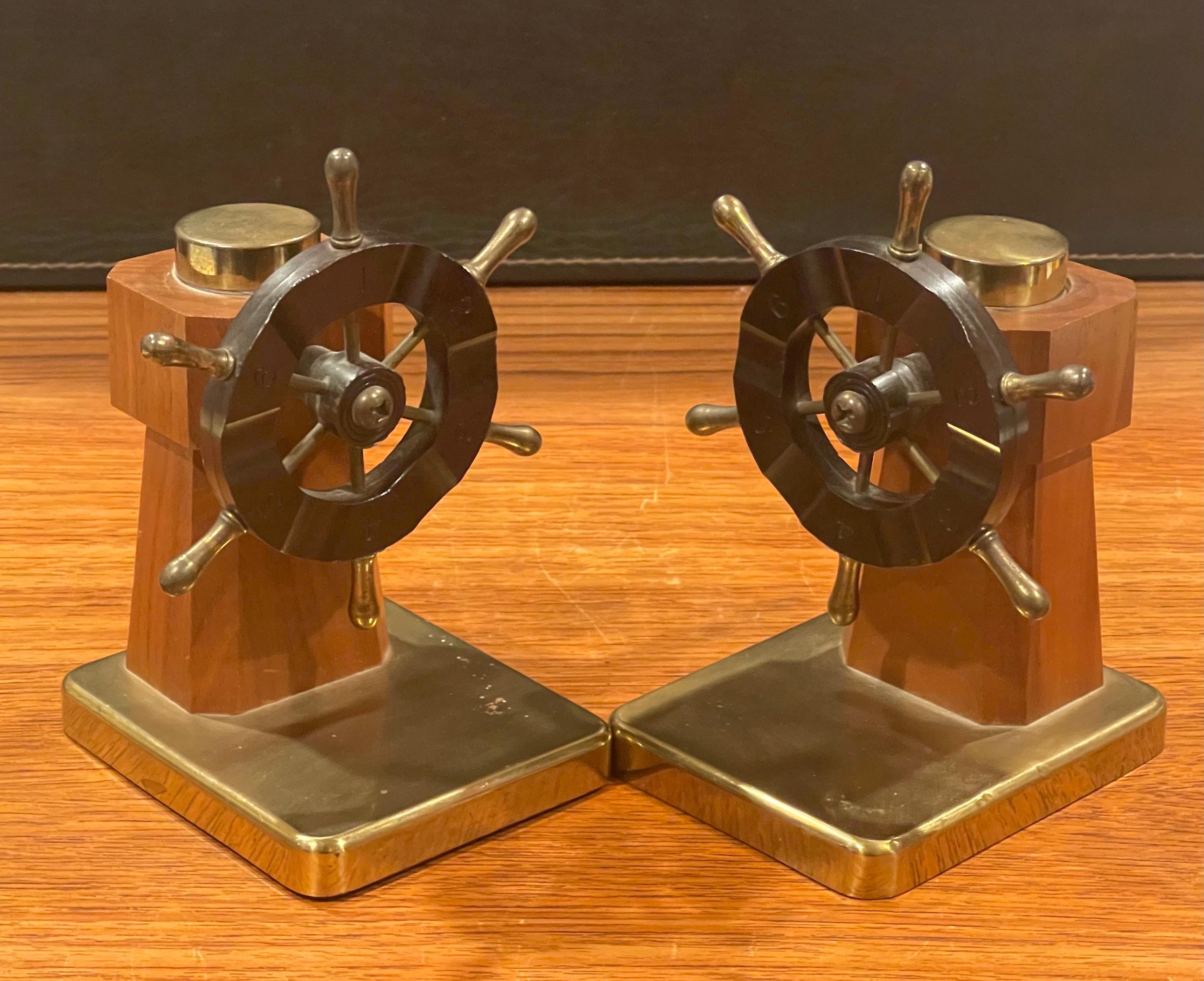 20th Century Pair of Art Deco Ship's Wheel Bookends by Walter Von Nessen for Chase & Co. For Sale