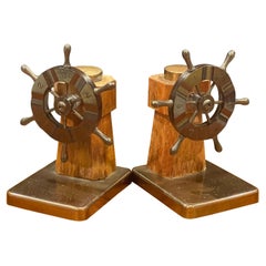 Pair of Art Deco Ship's Wheel Bookends by Walter Von Nessen for Chase & Co.